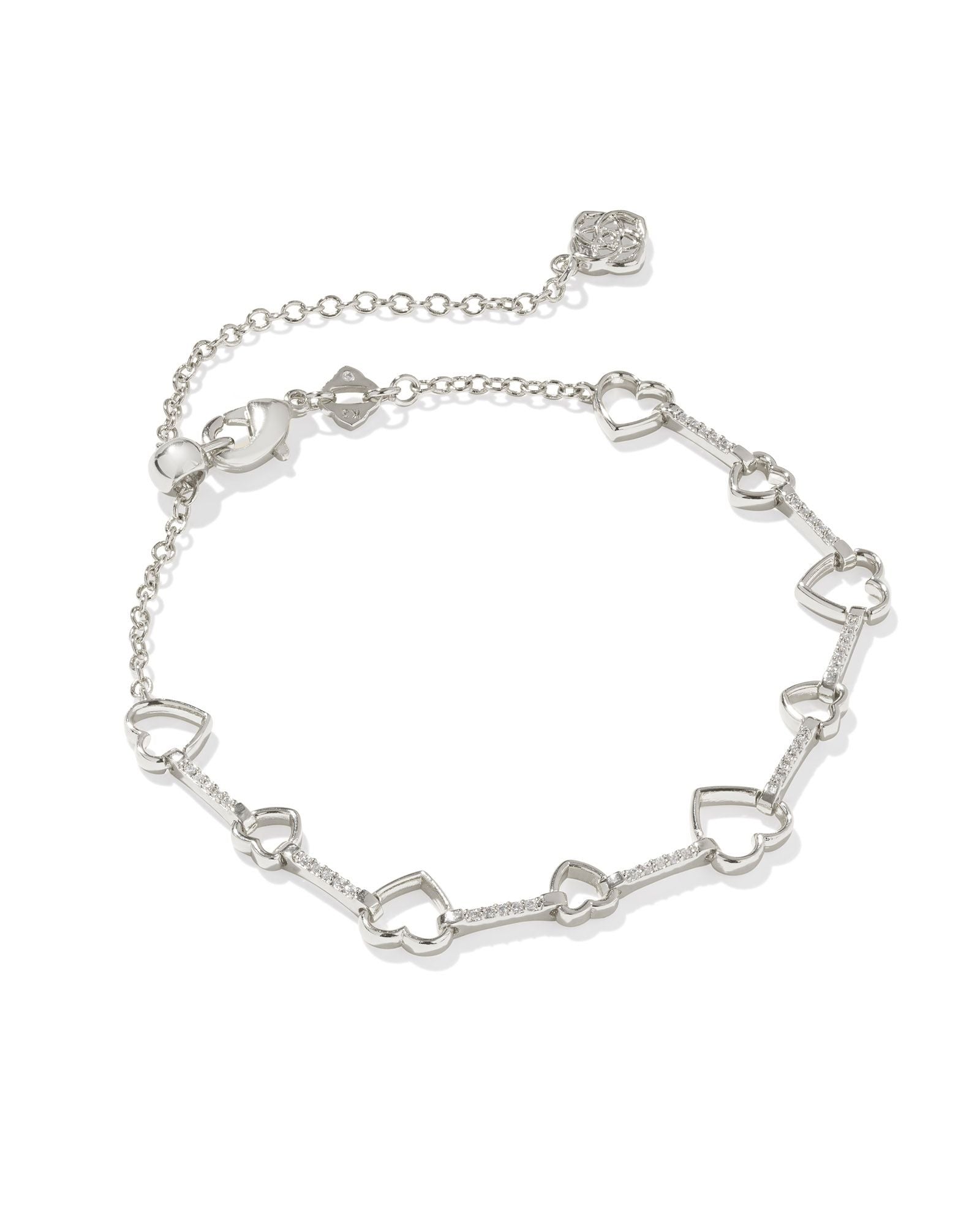 Haisley Heart Delicate Bracelet in Rhodium White Crystal