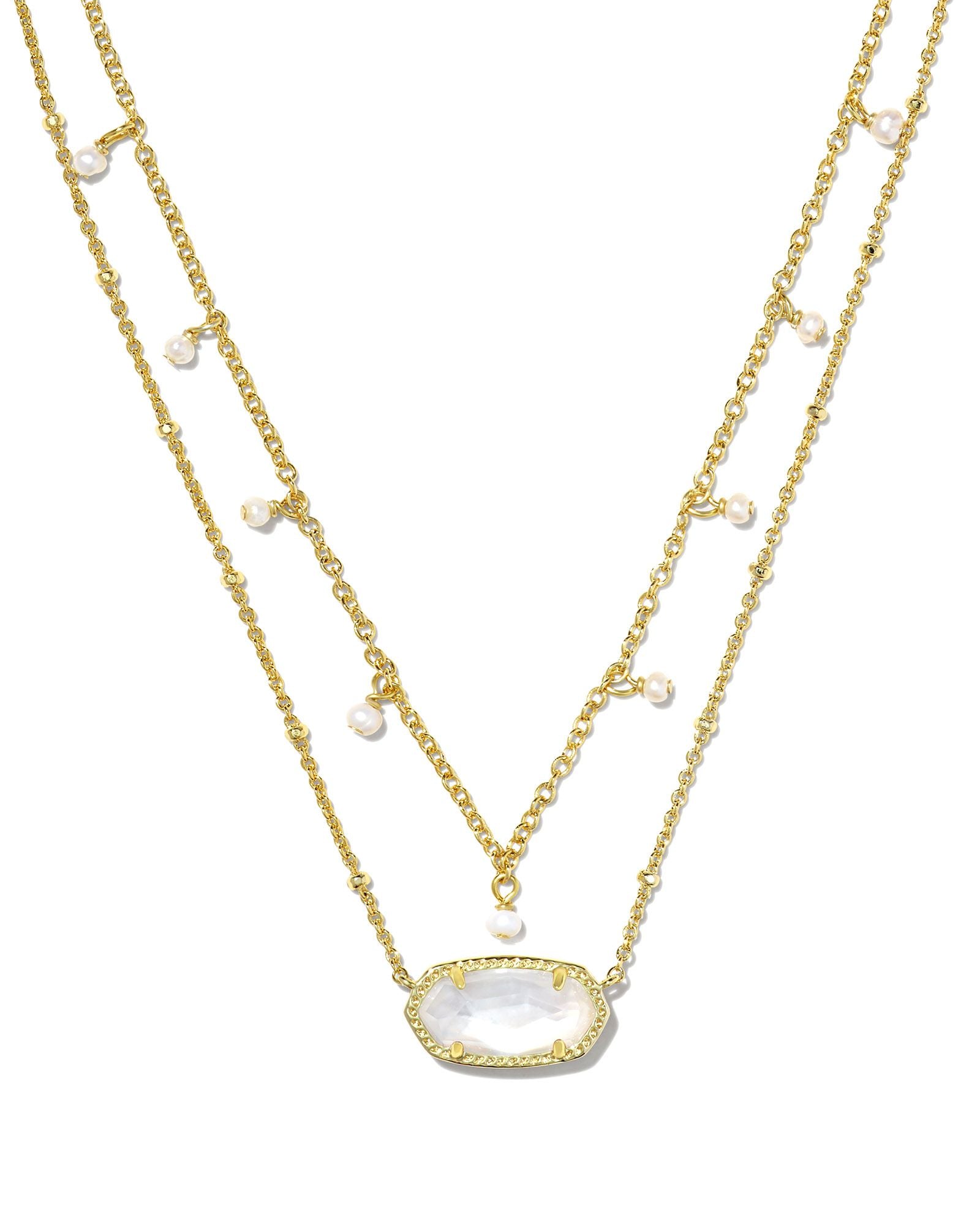 Elisa Pearl Multi Strand Necklace in Gold Ivory Mother of Pearl