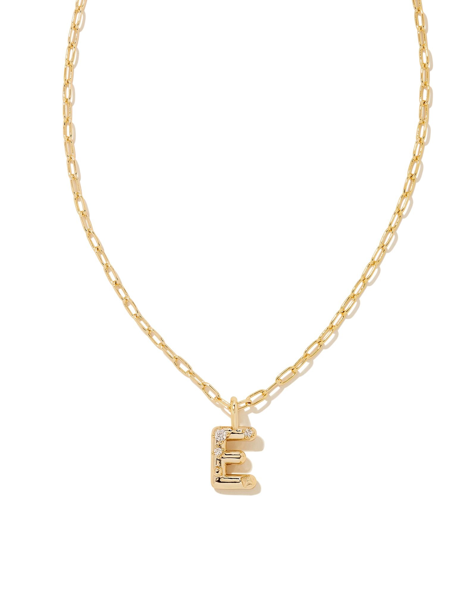 Crystal Letter E Pendant Necklace in Gold Metal