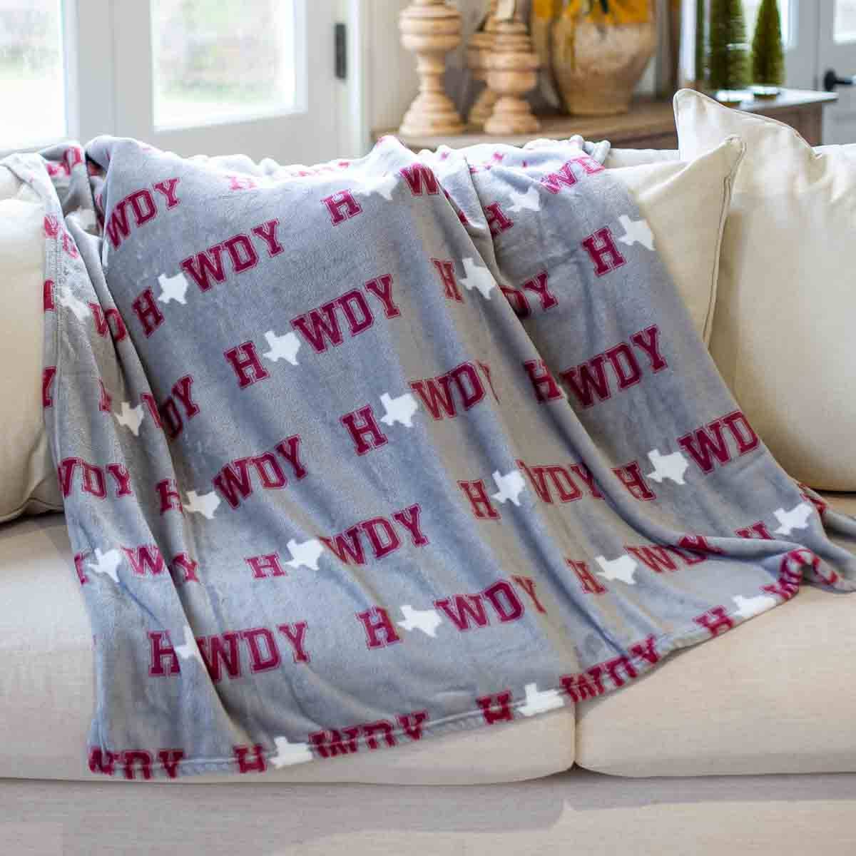 Howdy Throw   Gray/Maroon/White   50x60