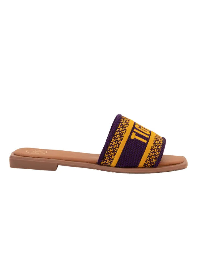 Game Day Tigers Sandals in Purple/Gold