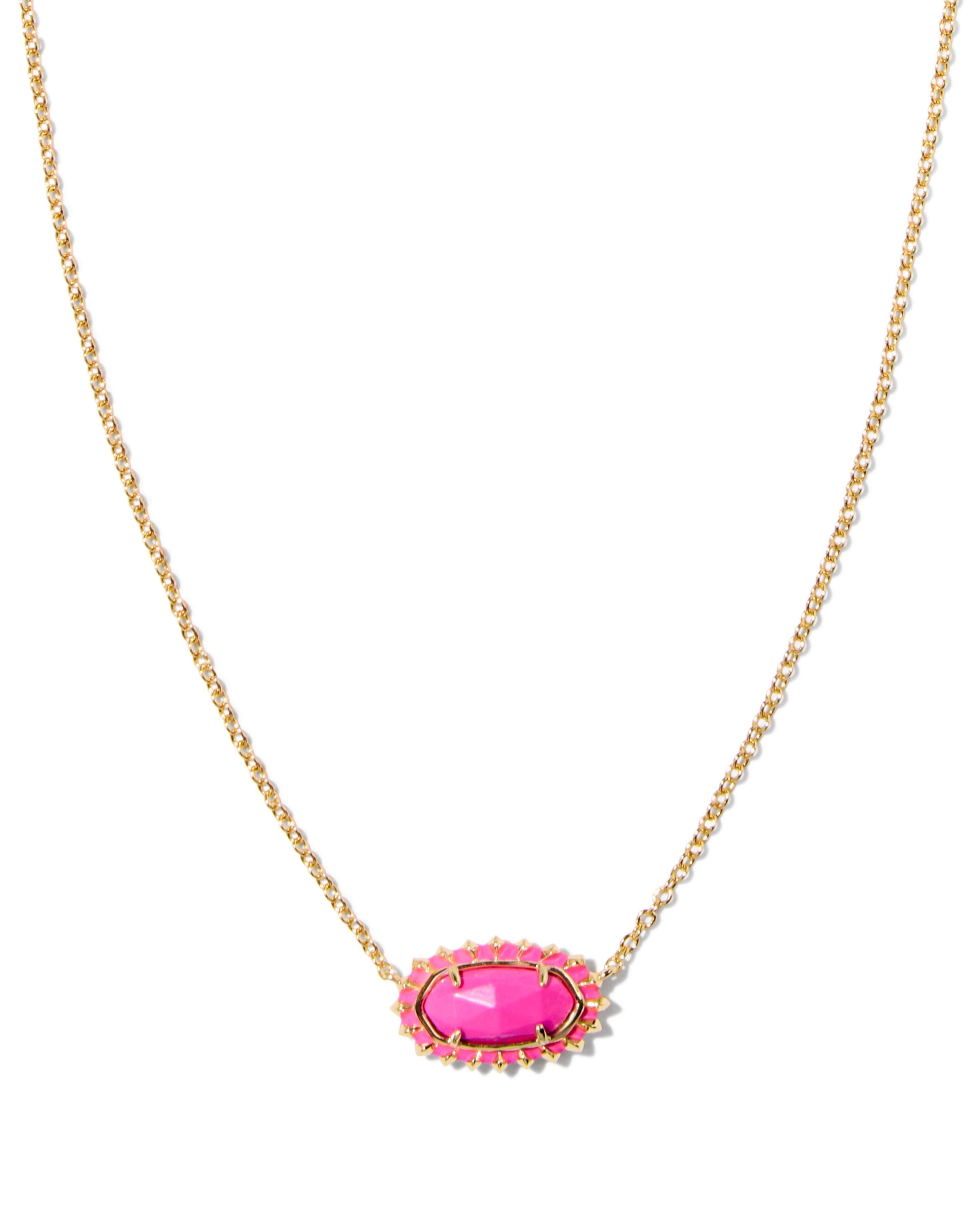 Elisa Color Burst Frame Frame Short Pendant Necklace in Gold Neon Pink Magnesite