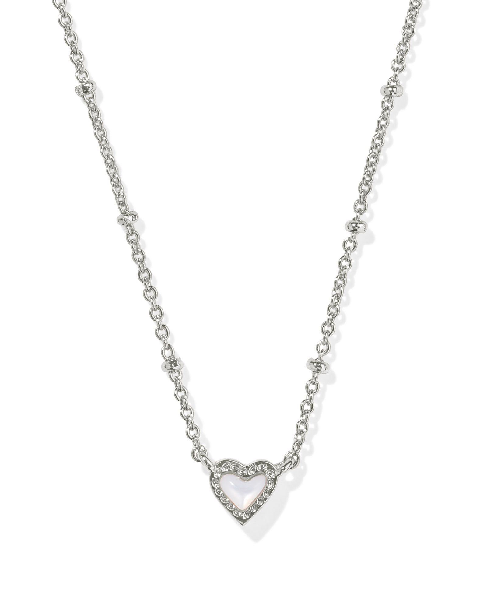 Mini Ari Heart Satellite Necklace in Rhodium Ivory Mother of Pearl