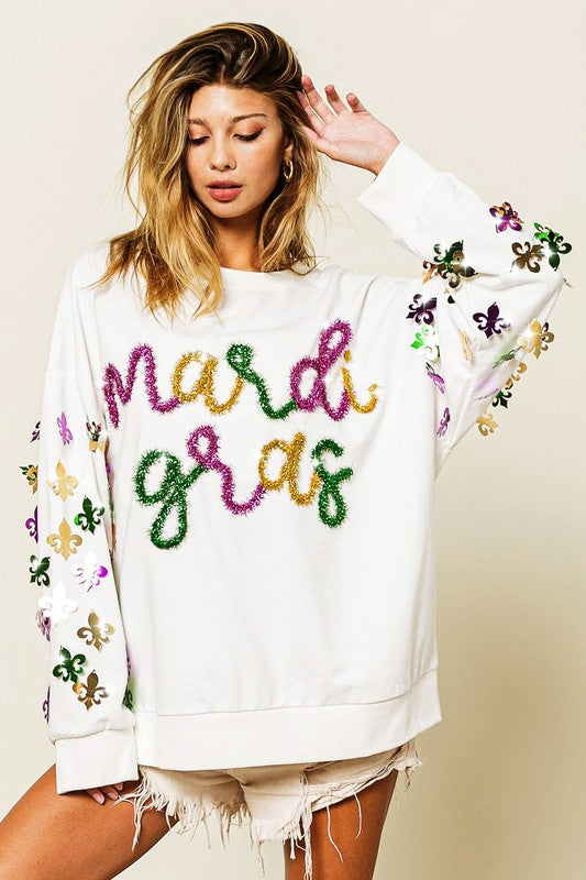 FLEUR DE LIS SLEEVE MARDI GRAS PULLOVER