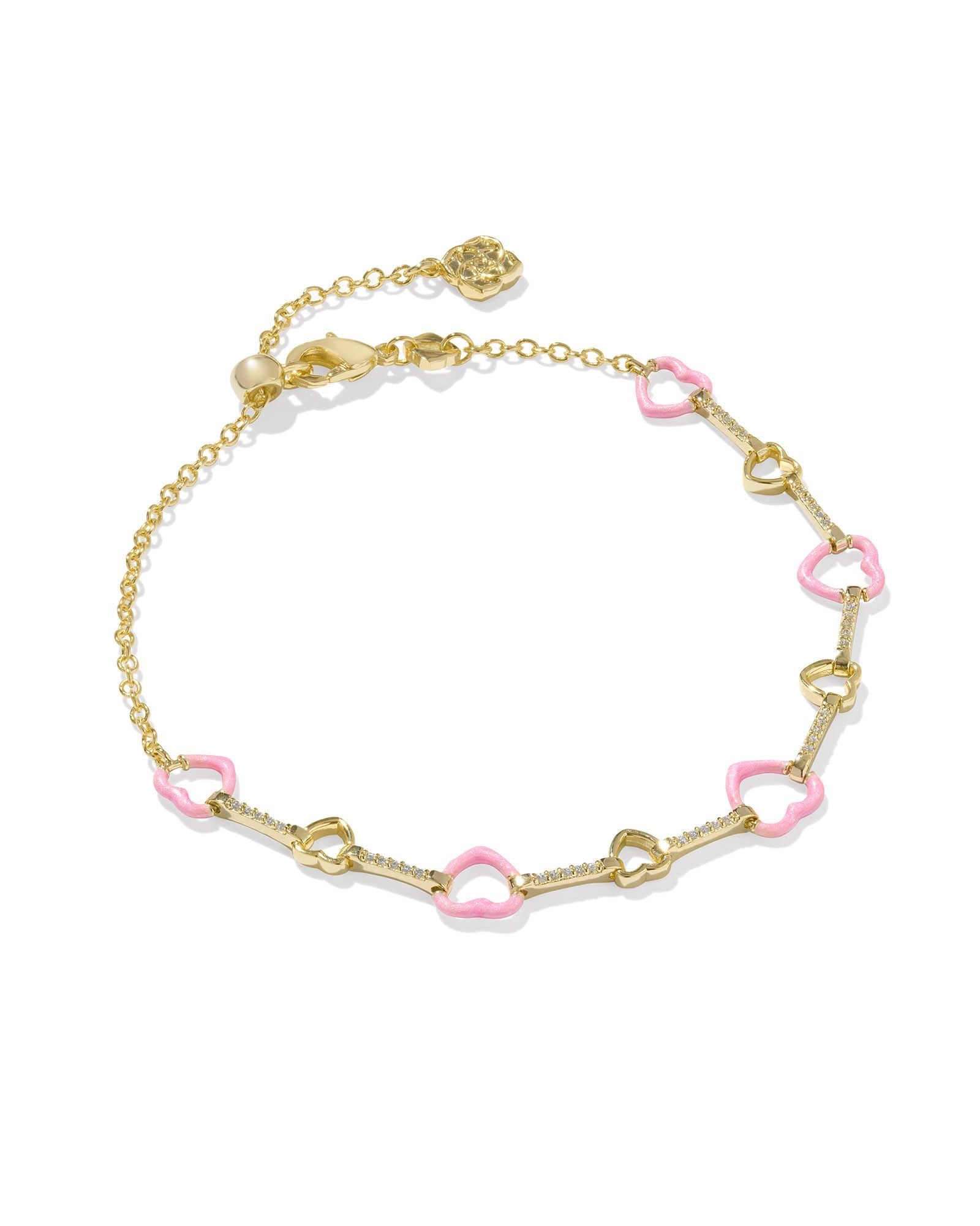 Haisley Heart Delicate Bracelet in Gold Pink Pearlescent Enamel