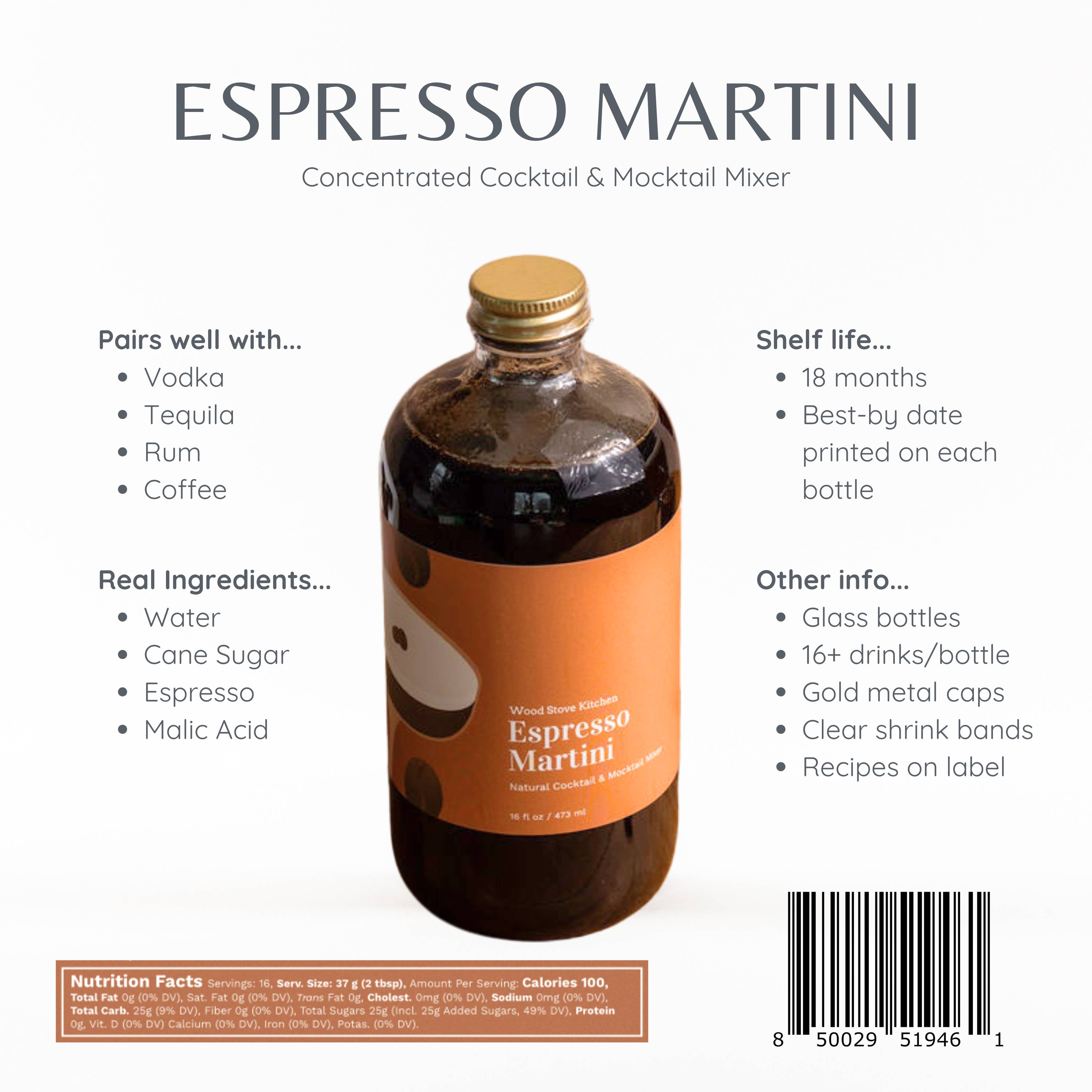 Espresso Martini Mixer for Cocktails and Mocktails, 16 fl oz