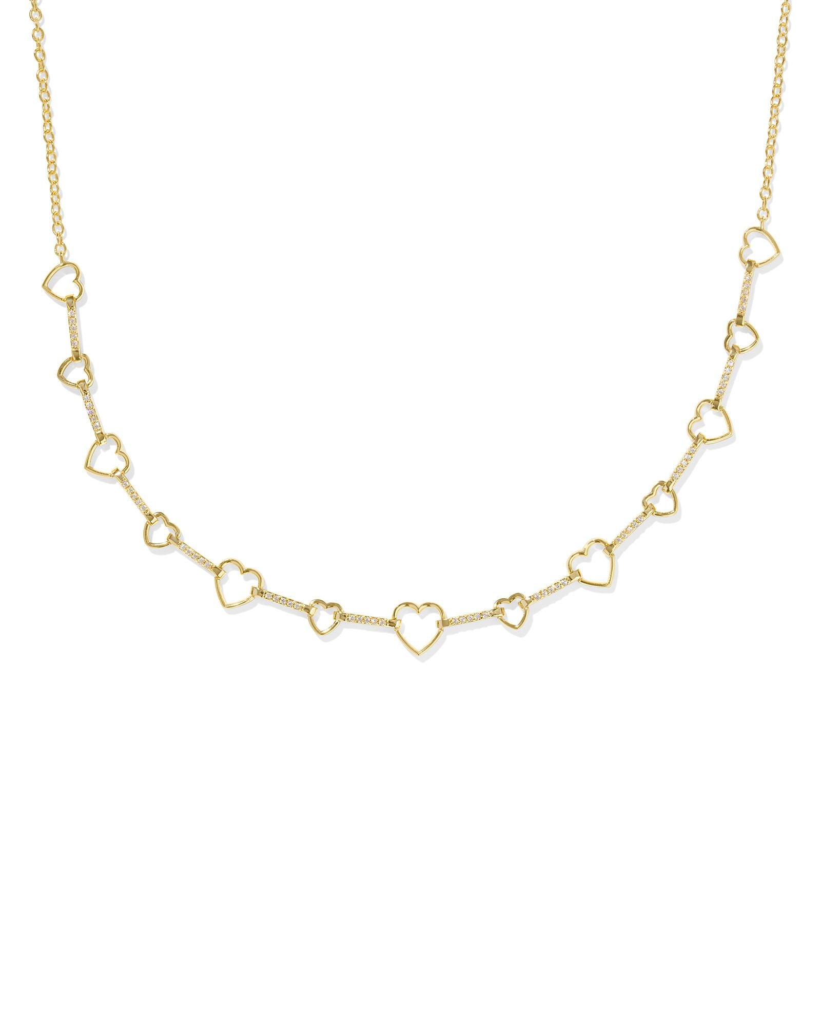 Haisley Heart Strand Necklace in Gold White Crystal