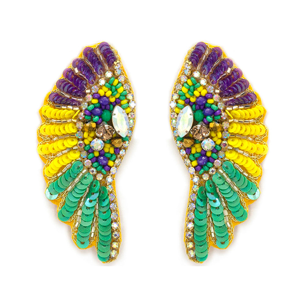 Mardi Gras Beaded Wing Earring