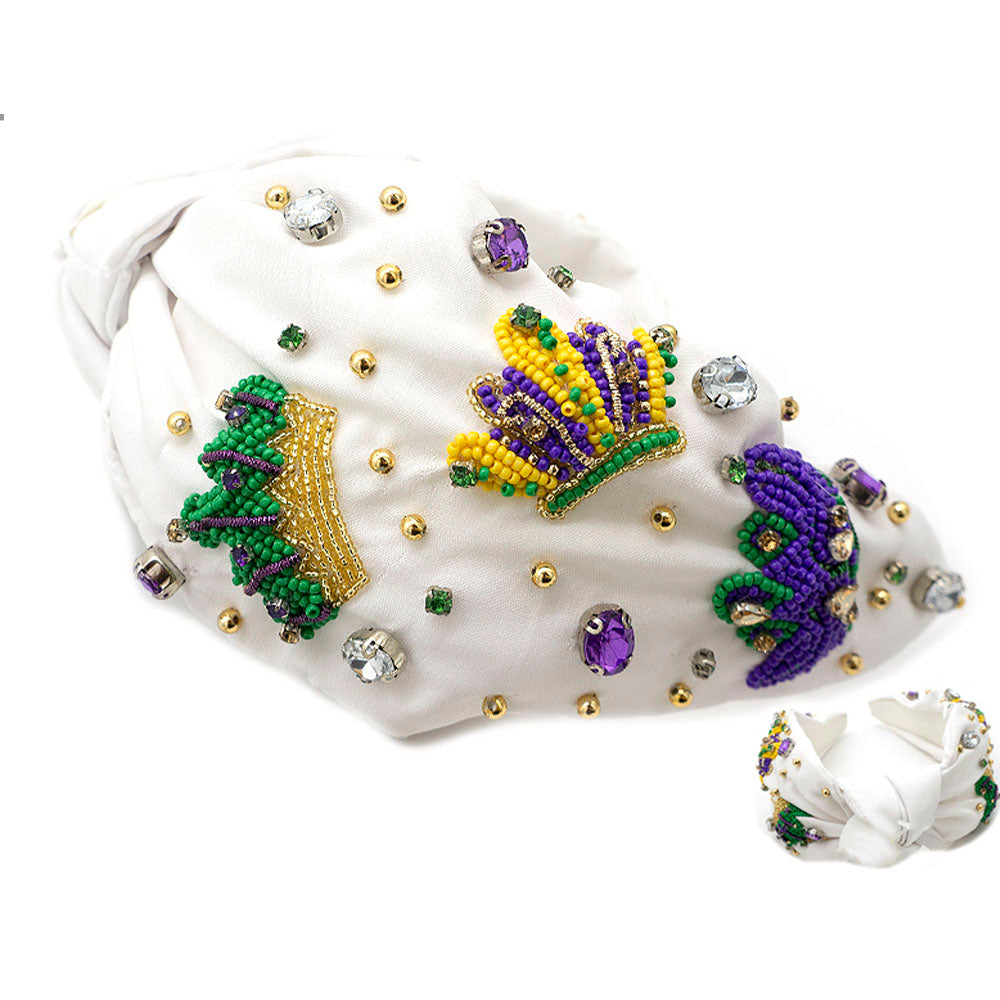 White Beaded Mardi Gras Crown Headband