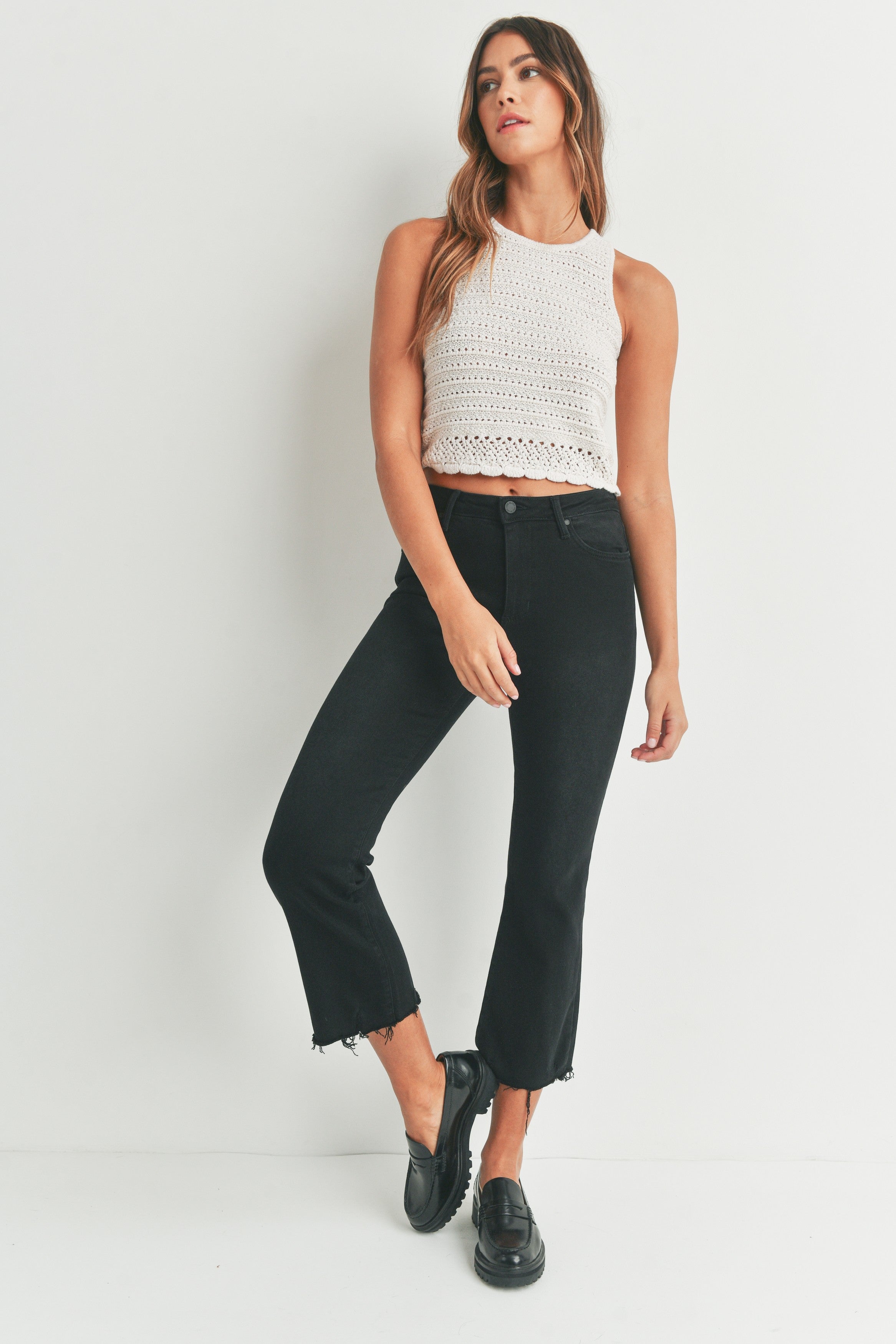 Black High Rise Crop Flare