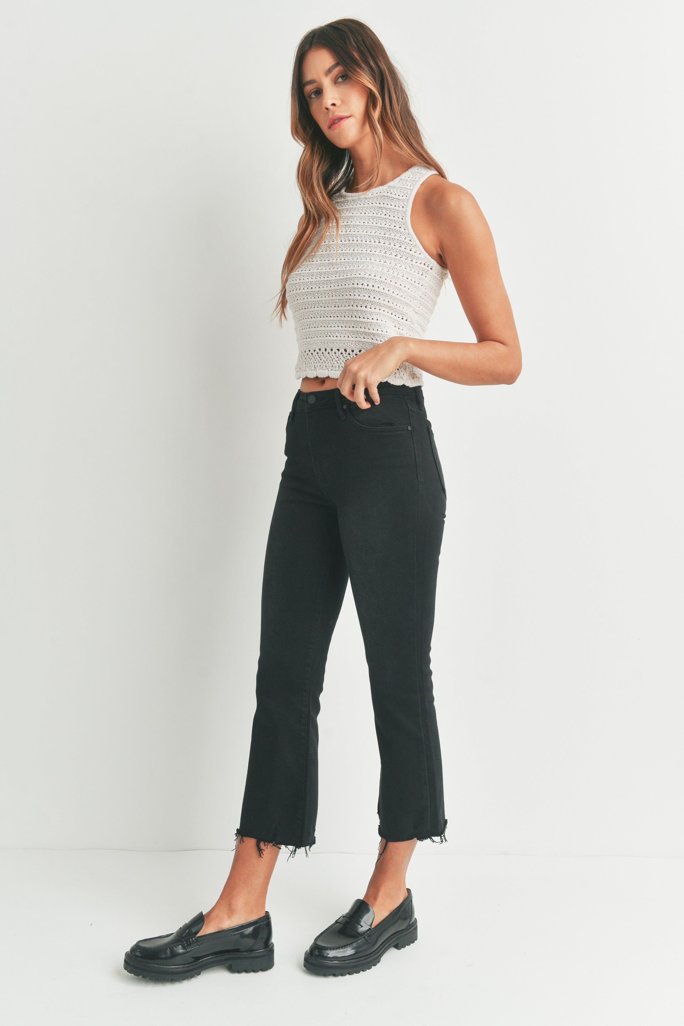 Black High Rise Crop Flare