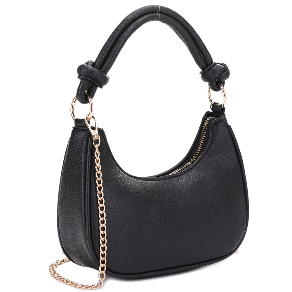 Smooth Curved Zipper Shoulder Crossbody Bag in Black