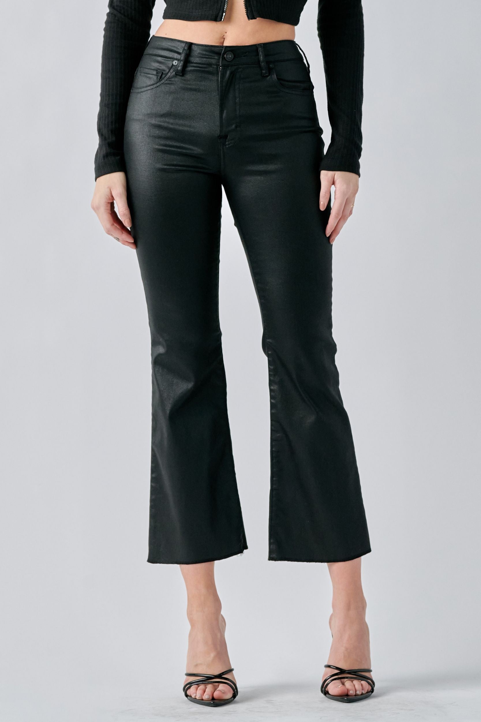 Happi High Rise Black Coated Cropped Flare