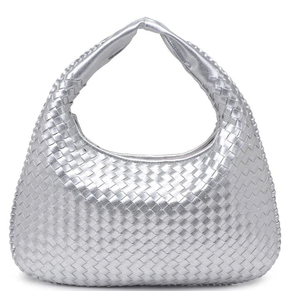 Woven Braided Hobo Bag in Silver