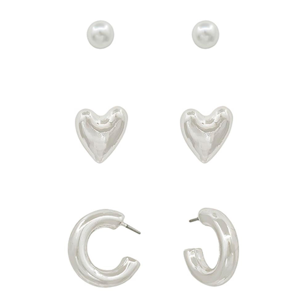 Pearl Heart & Hoop Earring Set