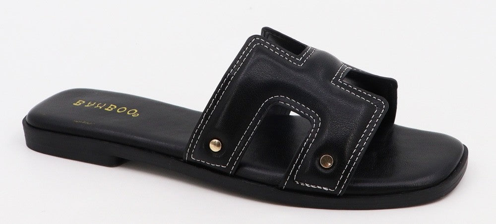 Quilted Banded Slide in Black