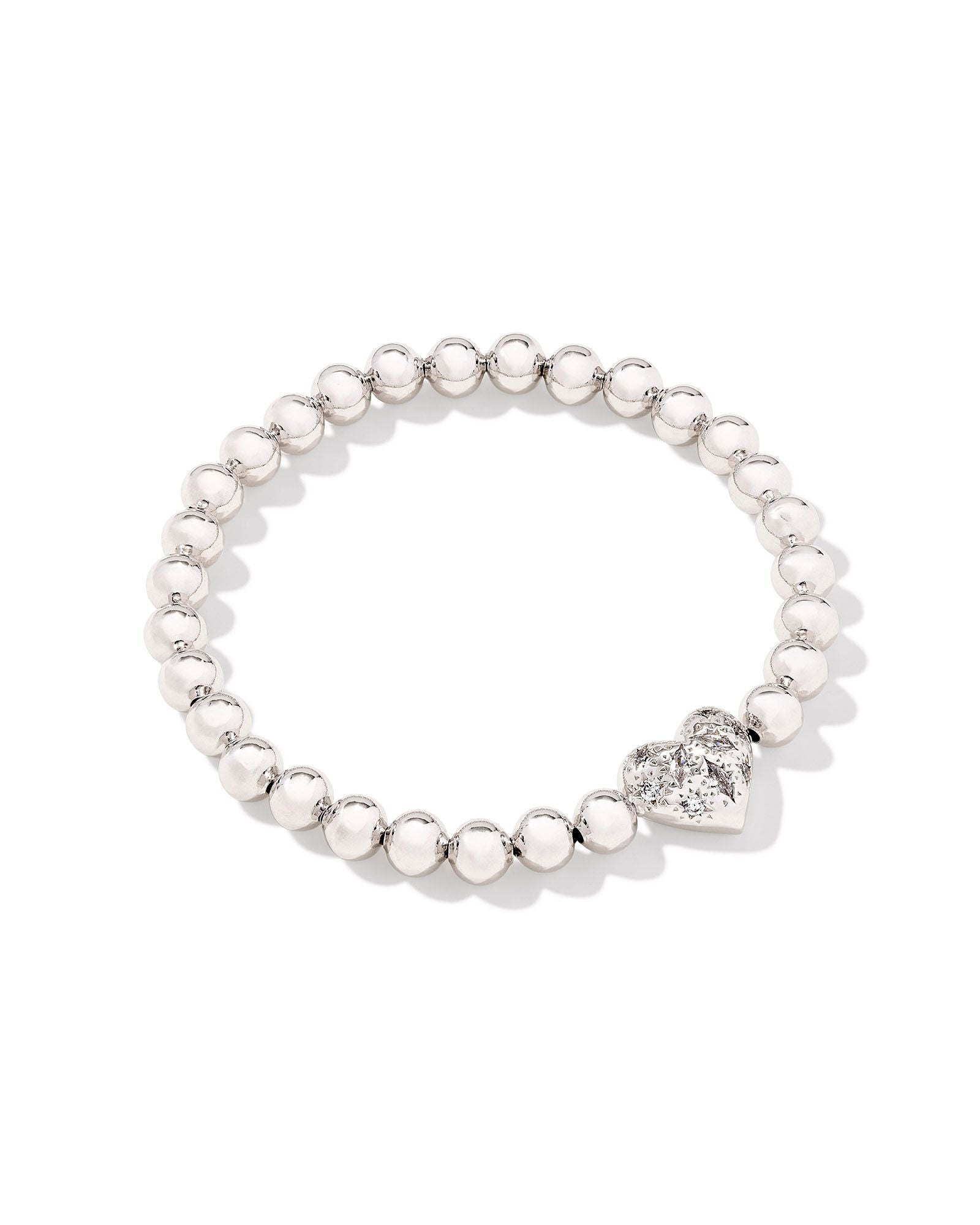 Holland Heart Stretch Bracelet in Silver White Crystal