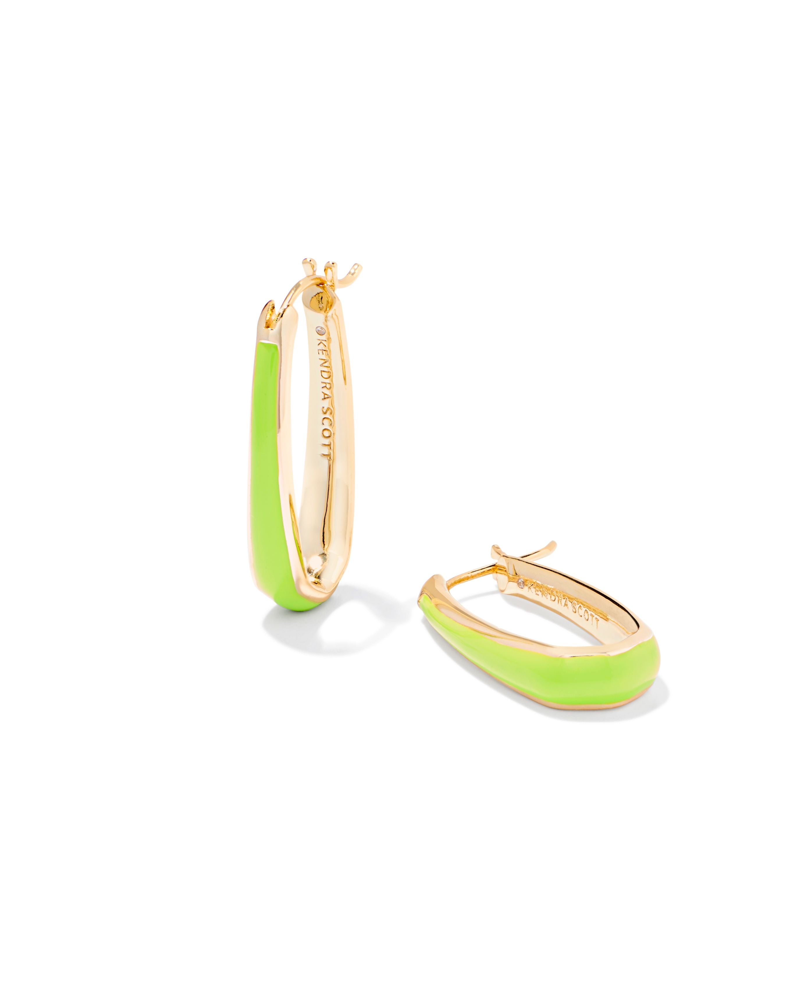 Kelsey Hoop Earrings in Gold Chartreuse Enamel