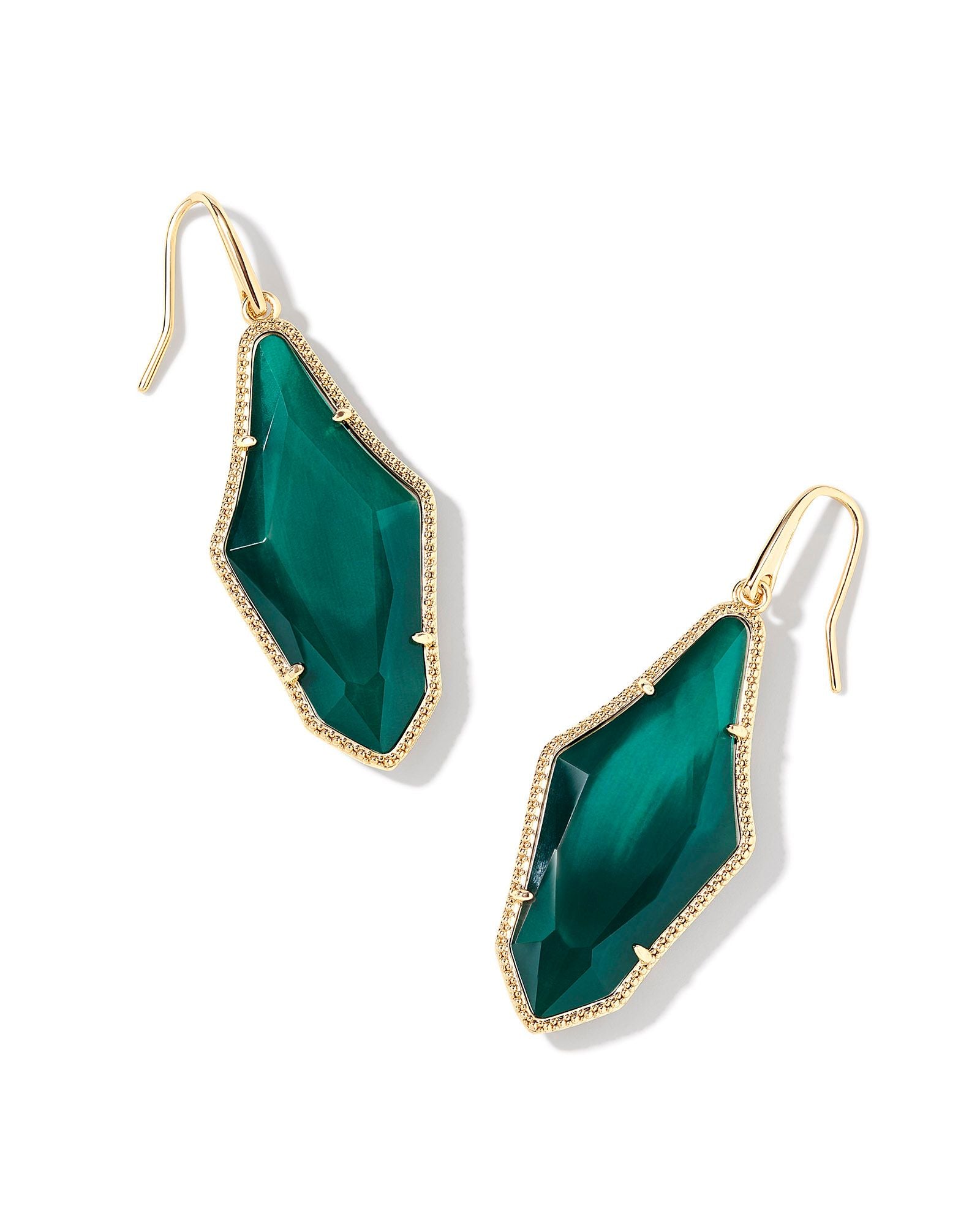 Evelyn Drop Earring in Gold Dark Green Mother of Pearl