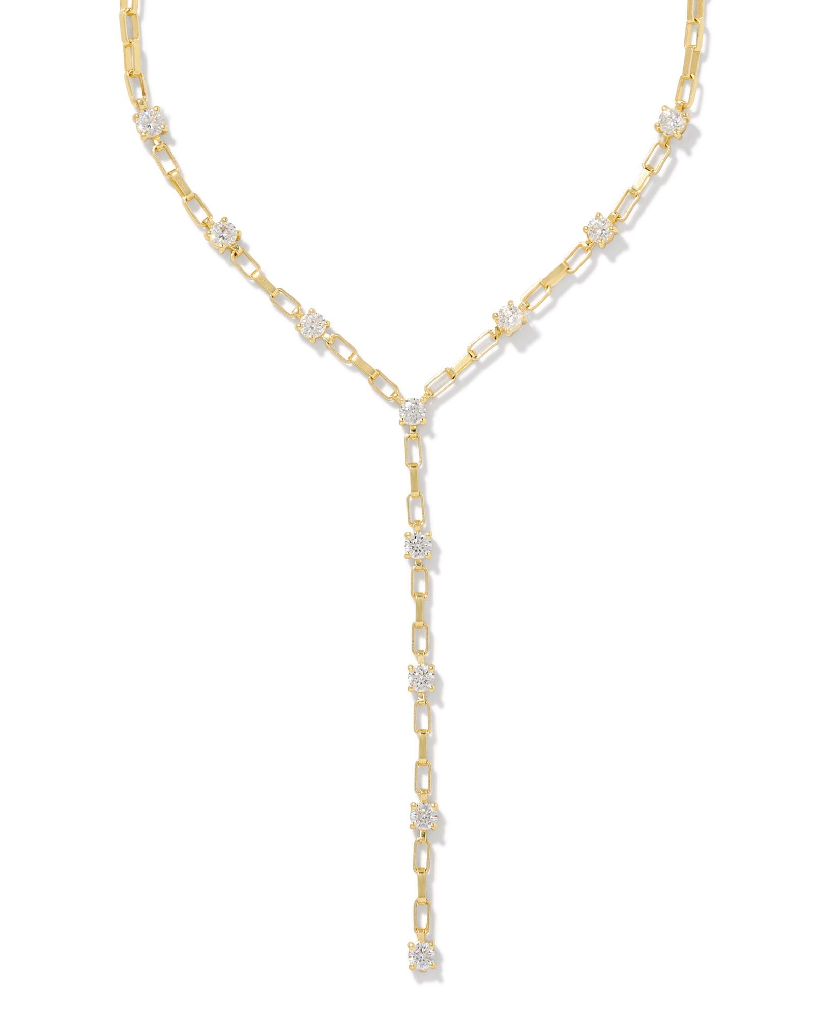 Lexi Y Necklace in Gold White Crystal