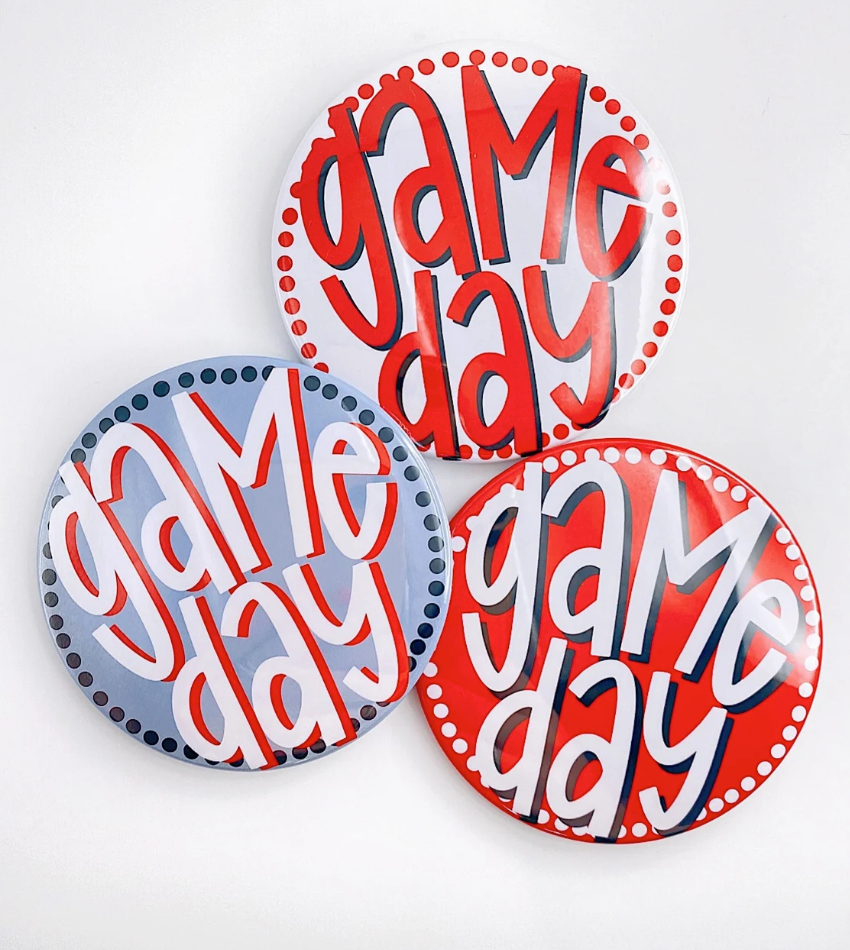 Red Game Day Polka Dots Buttons | Game Day Pins