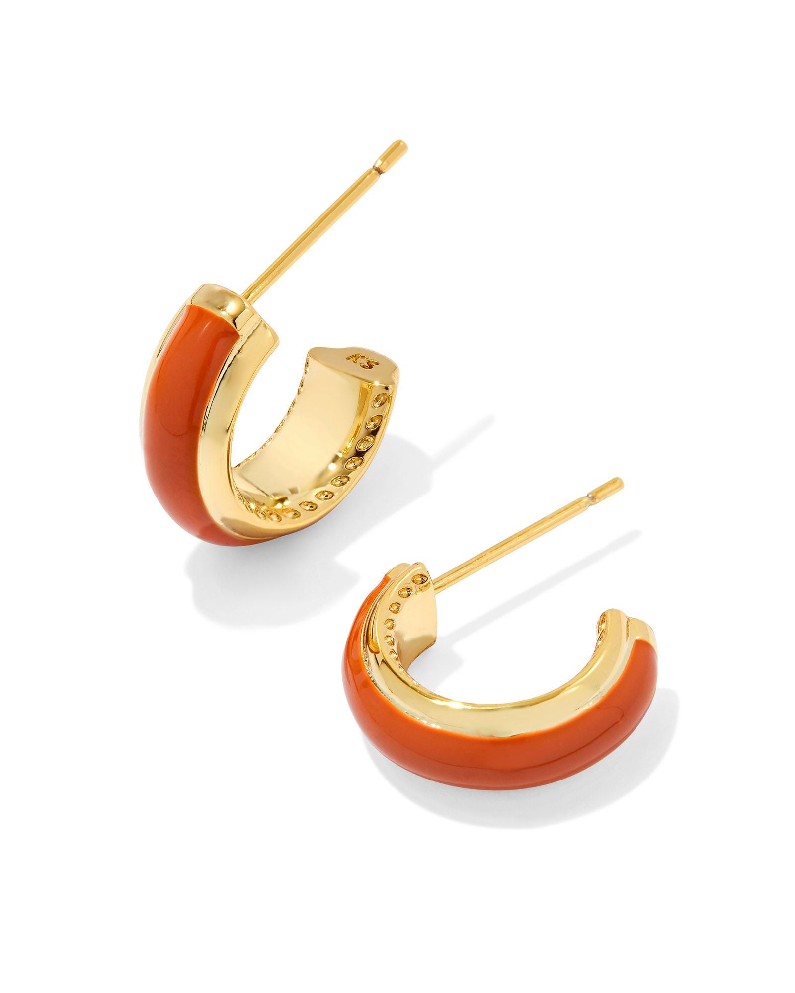 Ainsley Huggie Earring in Gold Orange Enamel