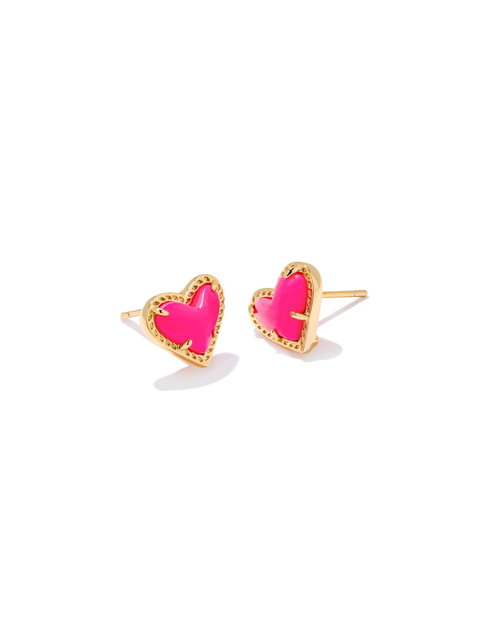 Ari Heart Gold Stud Earring in Gold Neon Pink Magnesite