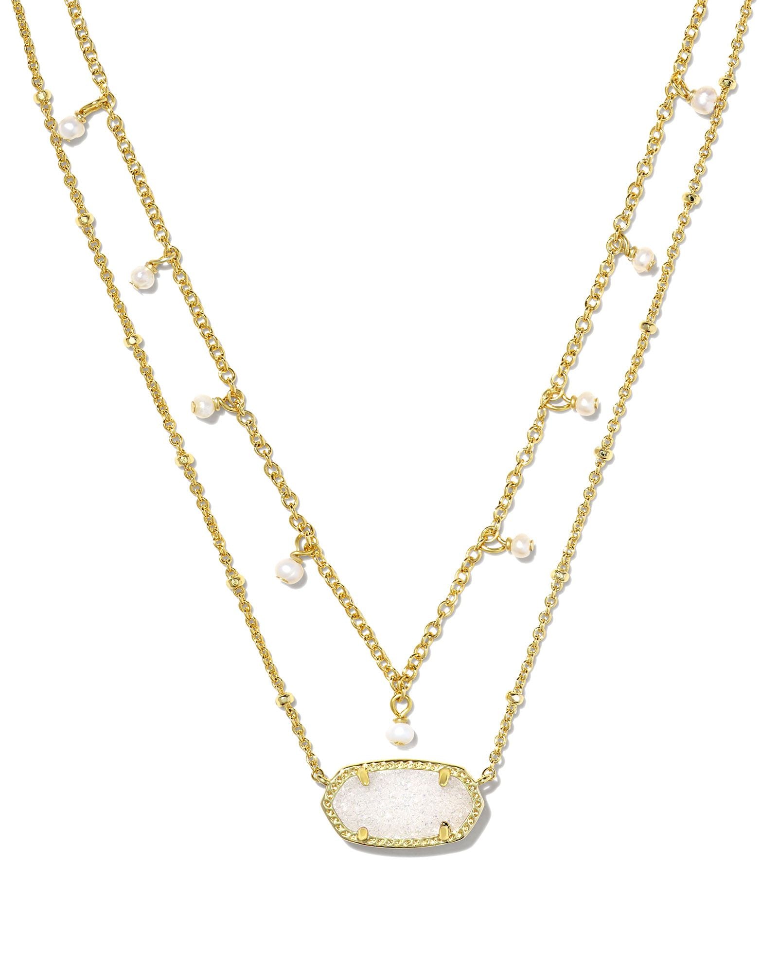 Elisa Pearl Multi Strand Necklace in Gold Iridescent Drusy