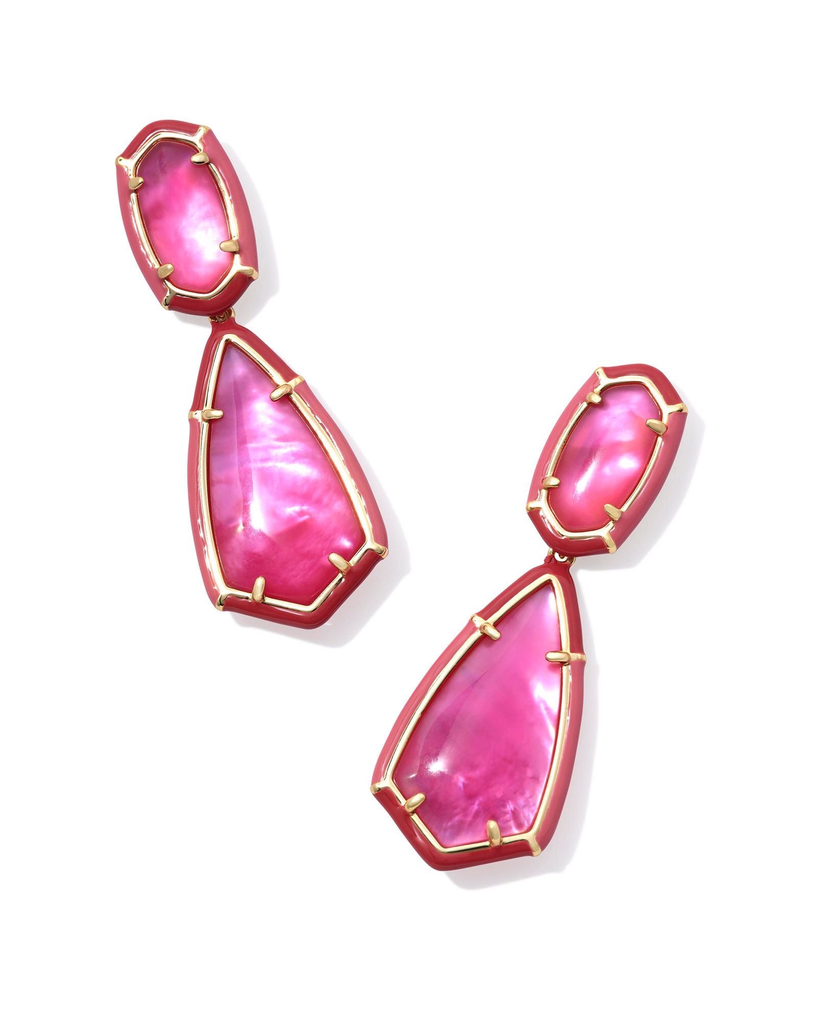 Camry Enamel Frame Statement Earring in Gold Azalea Illusion