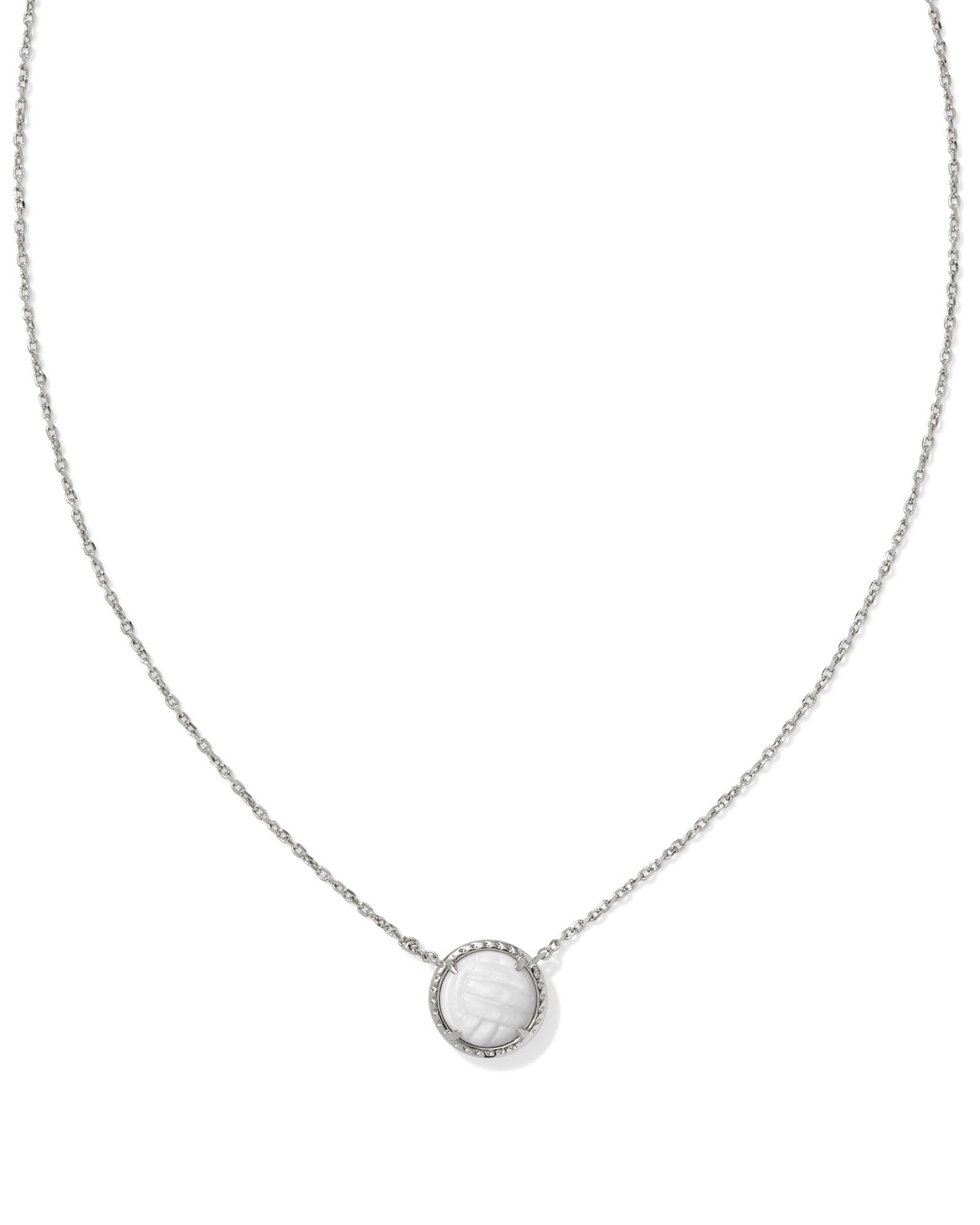 Volleyball Pendant Necklace in Rhodium White Mother of Pearl