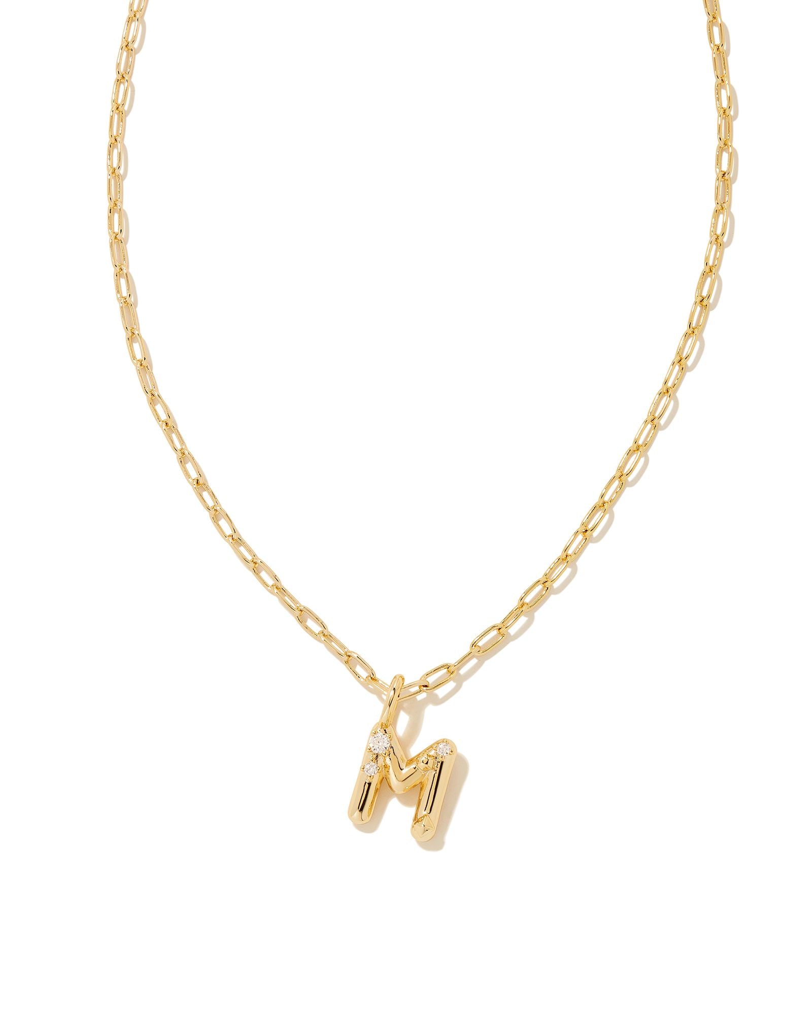 Crystal Letter M Pendant Necklace in Gold Metal