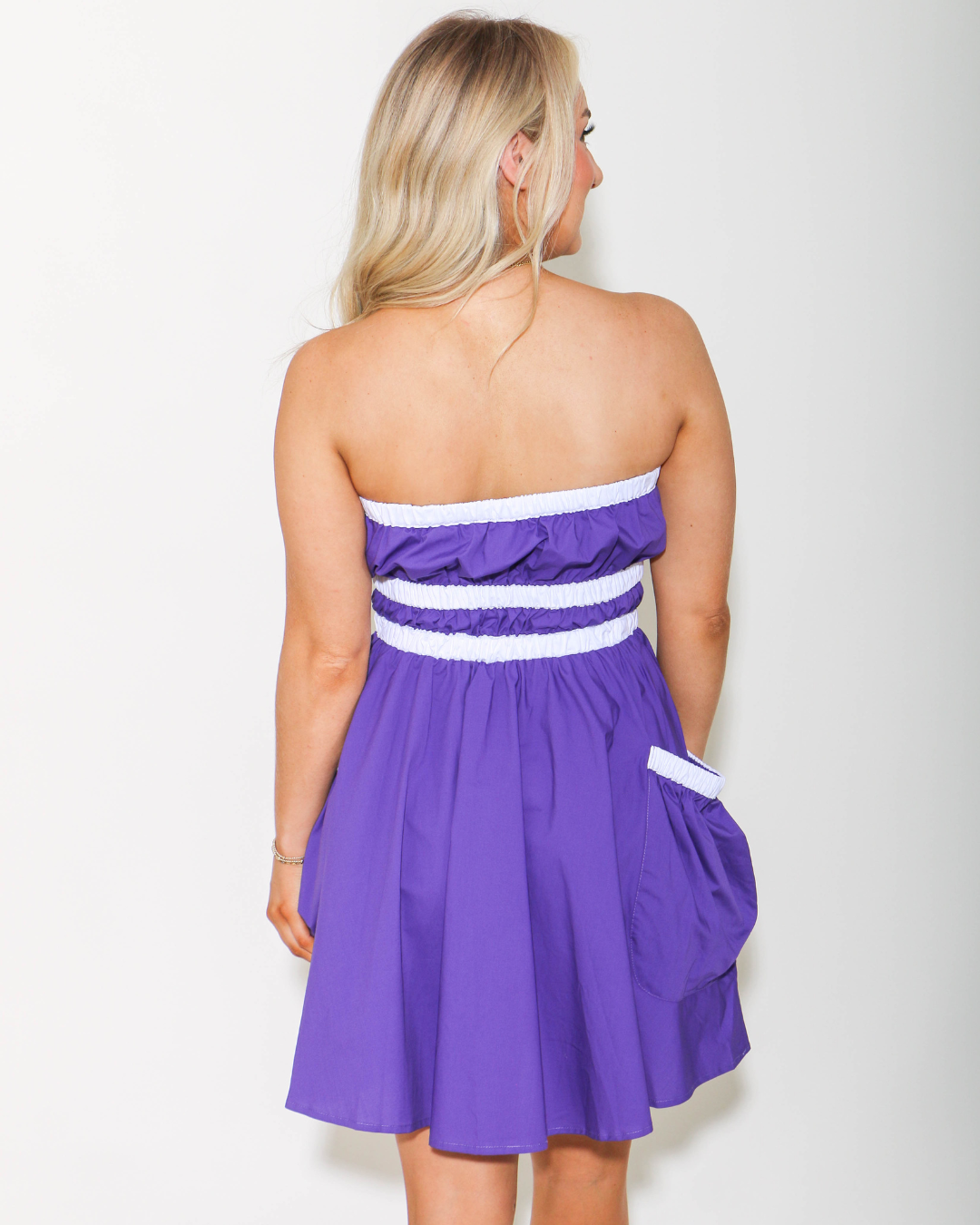 Contrast Gathered Over Sized Pocket Tube Dress in Purple