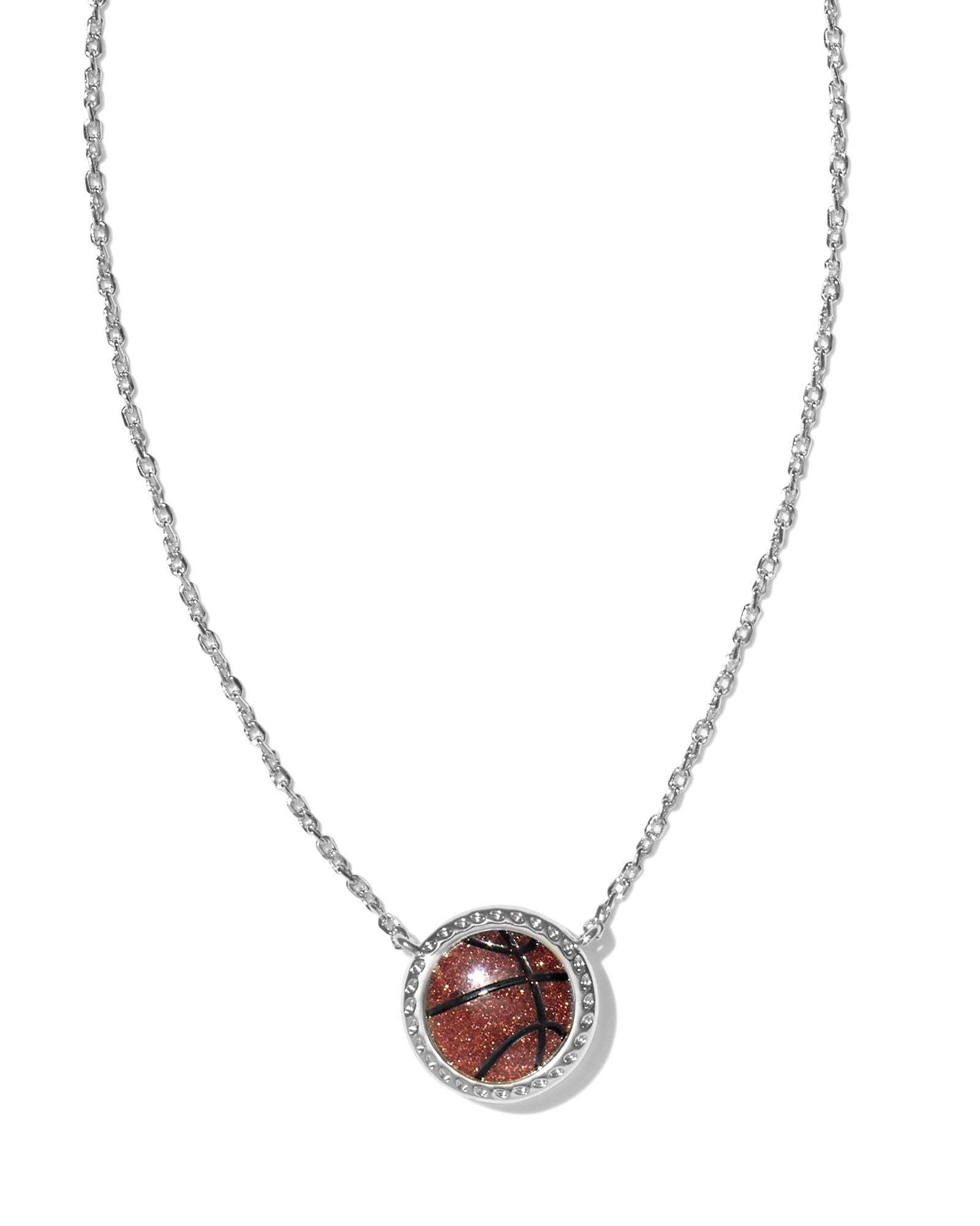 Basketball Short Pendant Necklace in Silver