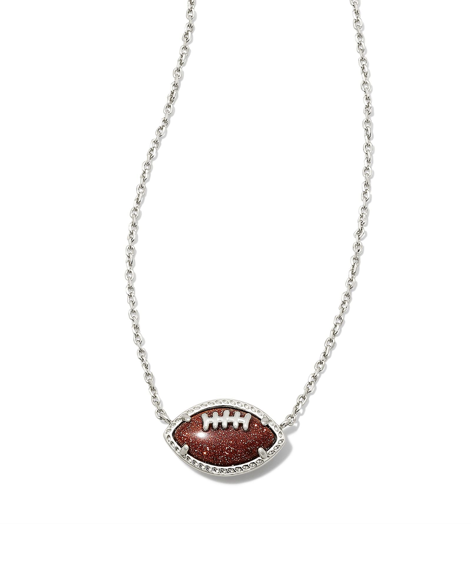 Football Short Pendant Necklace in Rhodium Orange Goldstone