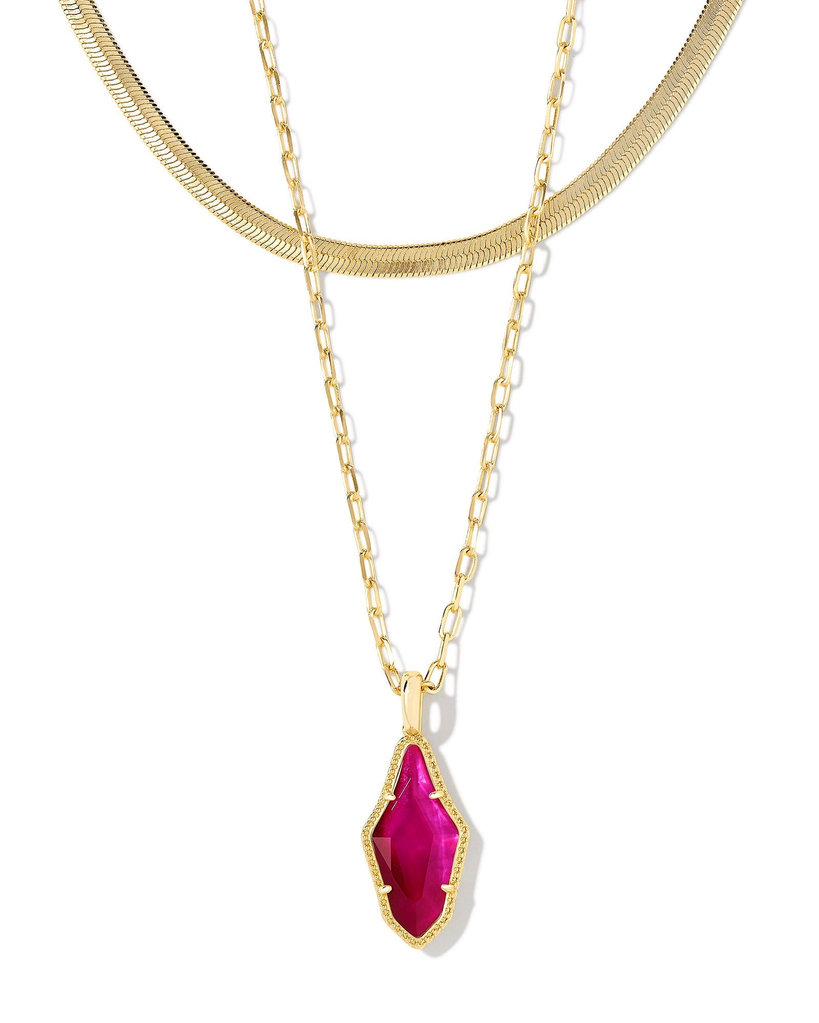 Evelyn Multi Strand Necklace in Gold Dark Magenta Illusion