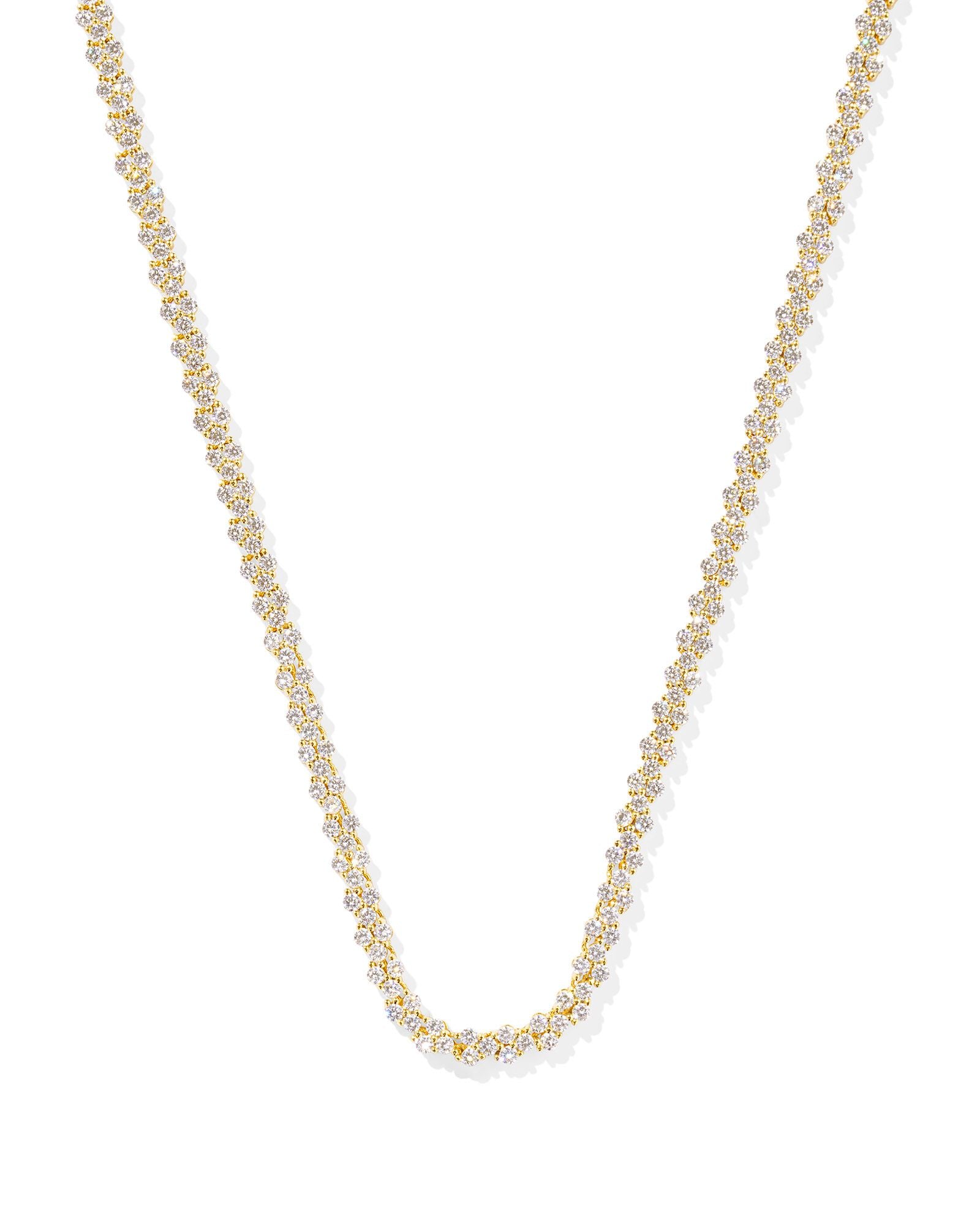 Emery Tennis Necklace in Gold White Crystal