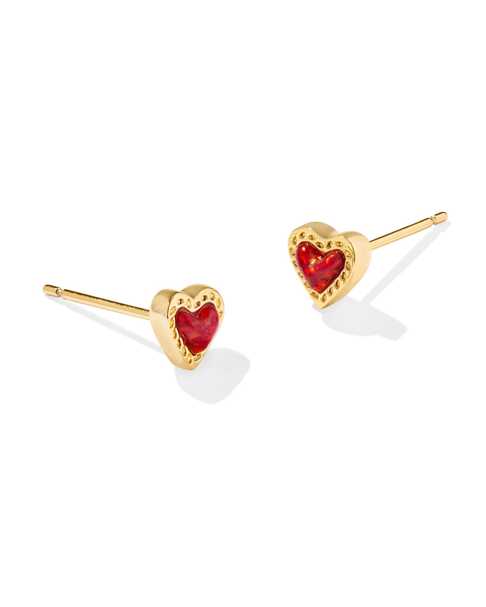 Mini Ari Heart Stud Earring in Gold Red Kyocera Opal