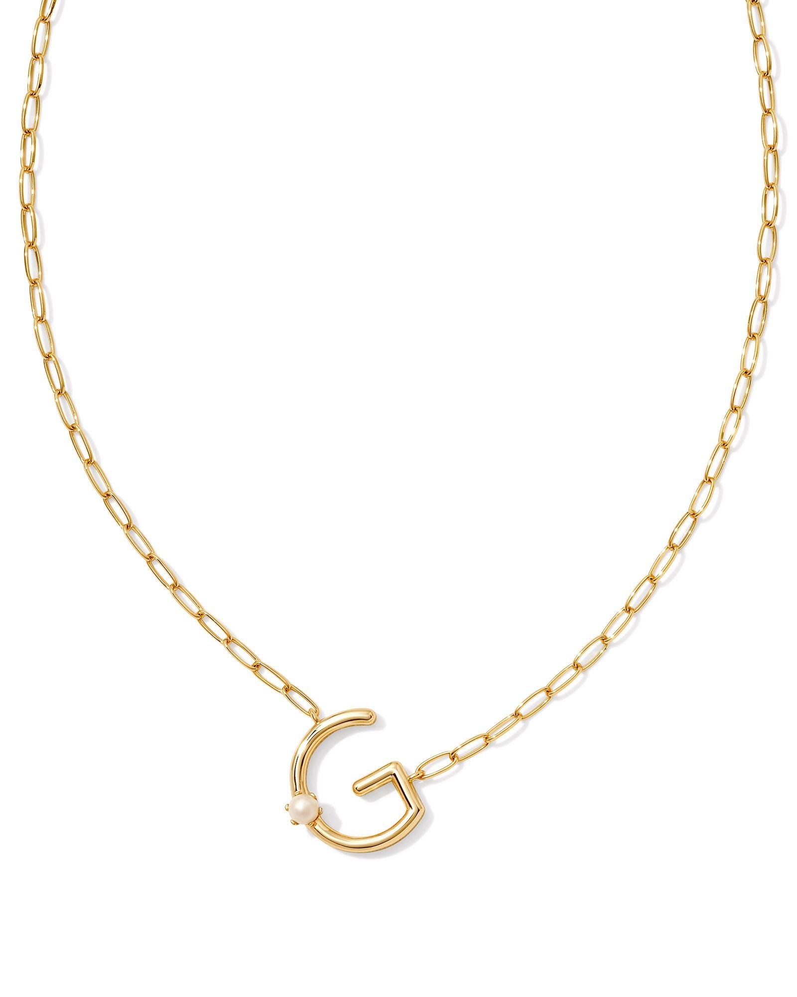 Pearl Letter G Pendant Necklace in Gold White Pearl