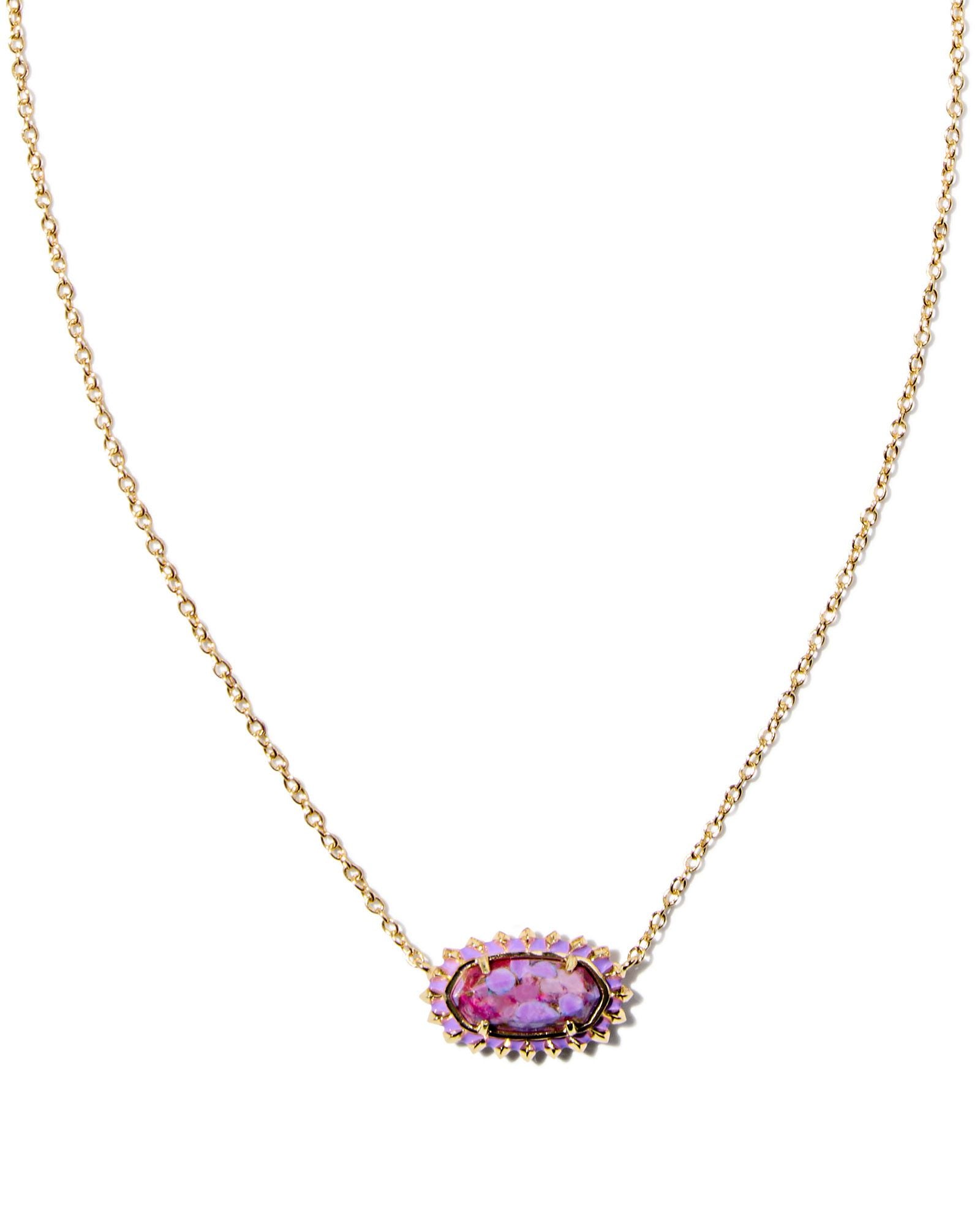 Elisa Color Burst Frame Frame Short Pendant Necklace in Gold Bronze Veined Violet Magnesite