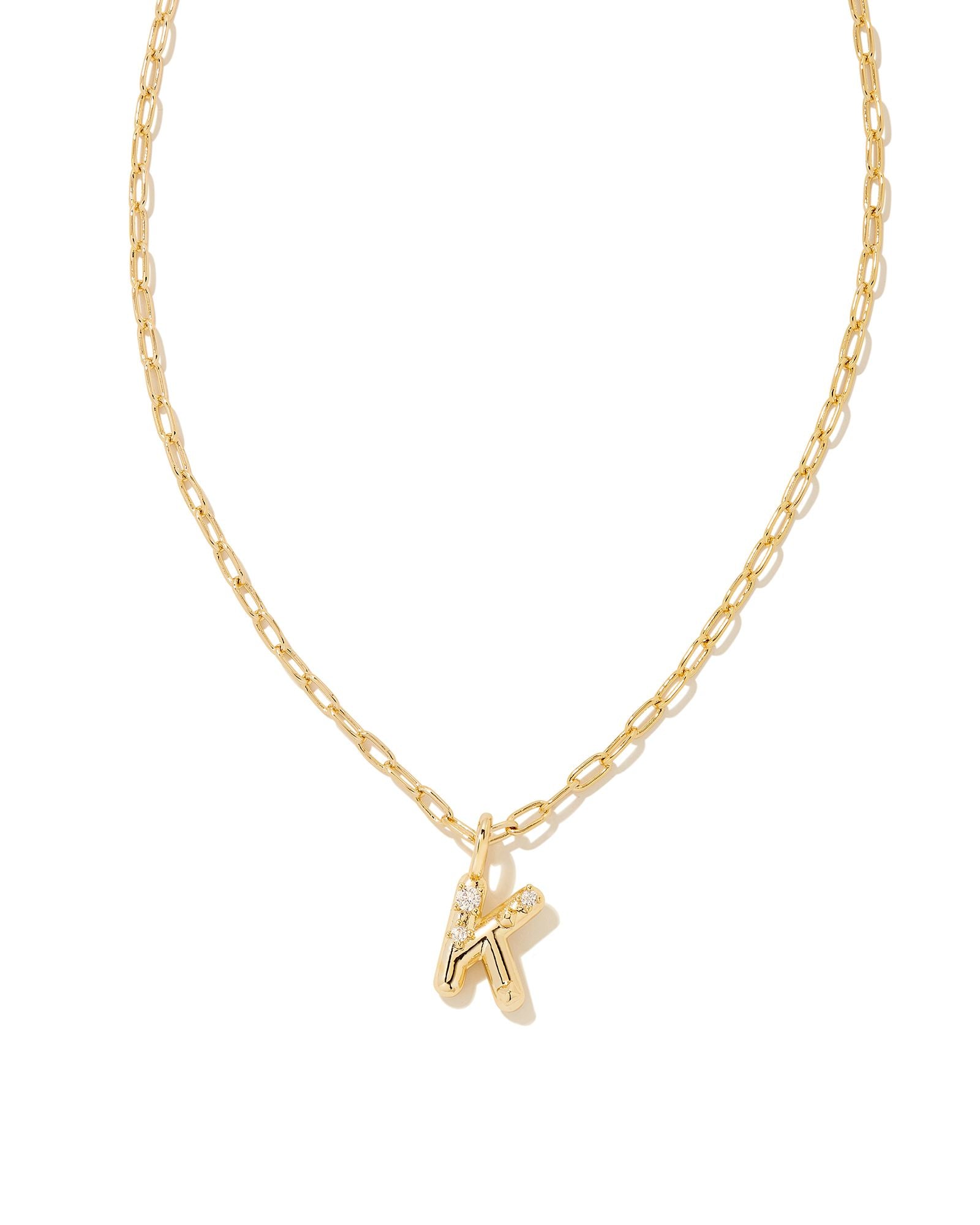 Crystal Letter K Pendant Necklace in Gold Metal