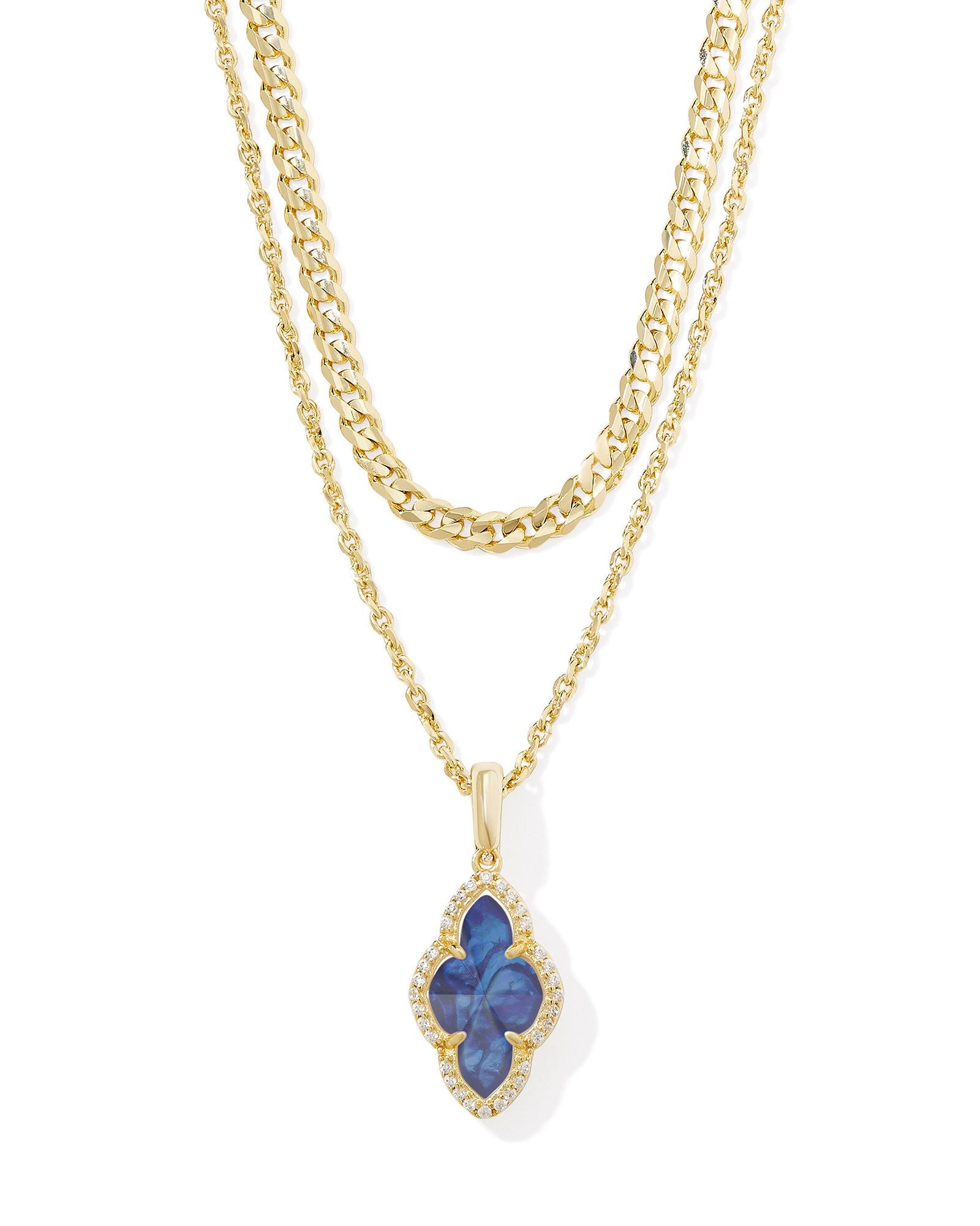 Abbie Pave Frame Multi Strand Necklace in Gold Navy Abalone