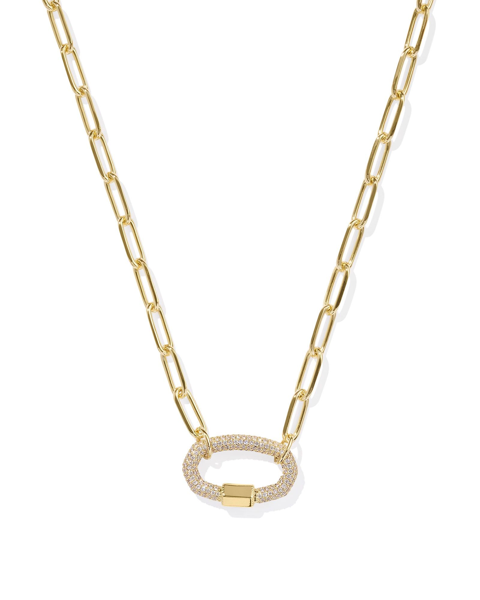 Emery Link and Chain Necklace in Gold White Crystal