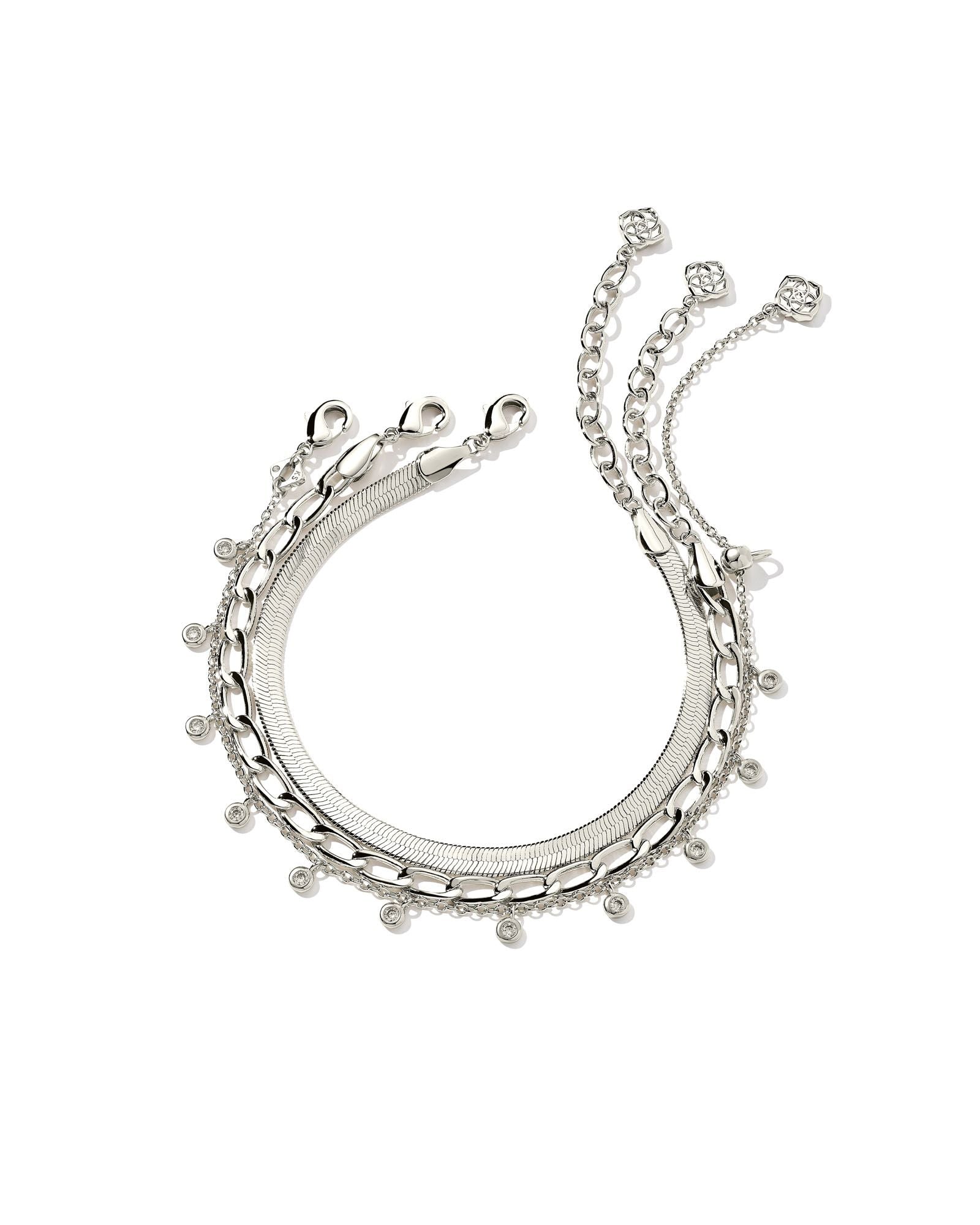 Kassie Set of 3 Chain Bracelet in Rhodium