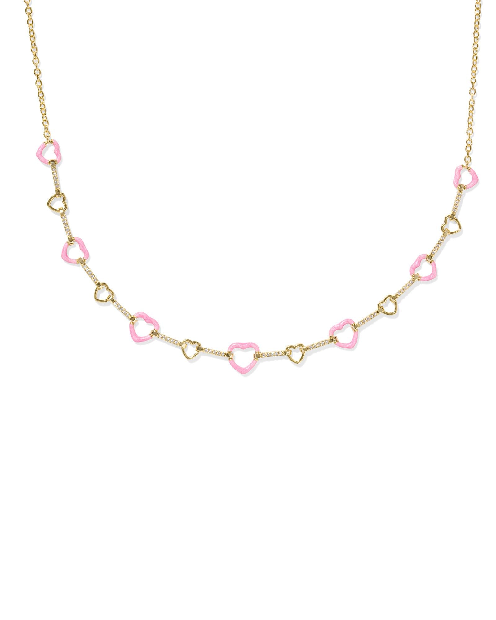 Haisley Heart Strand Necklace in Gold Pearlescent Enamel