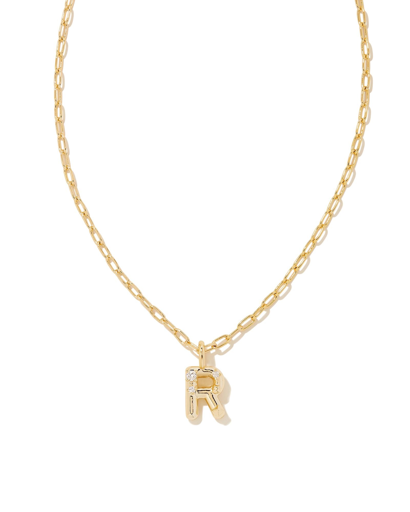 Crystal Letter R Pendant Necklace in Gold Metal