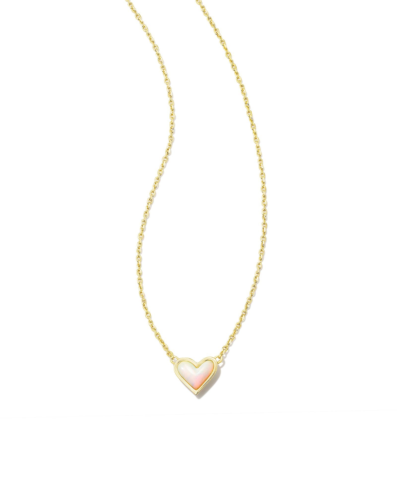 Framed Ari Heart Short Pendant Necklace in Gold White Opalescent Resin