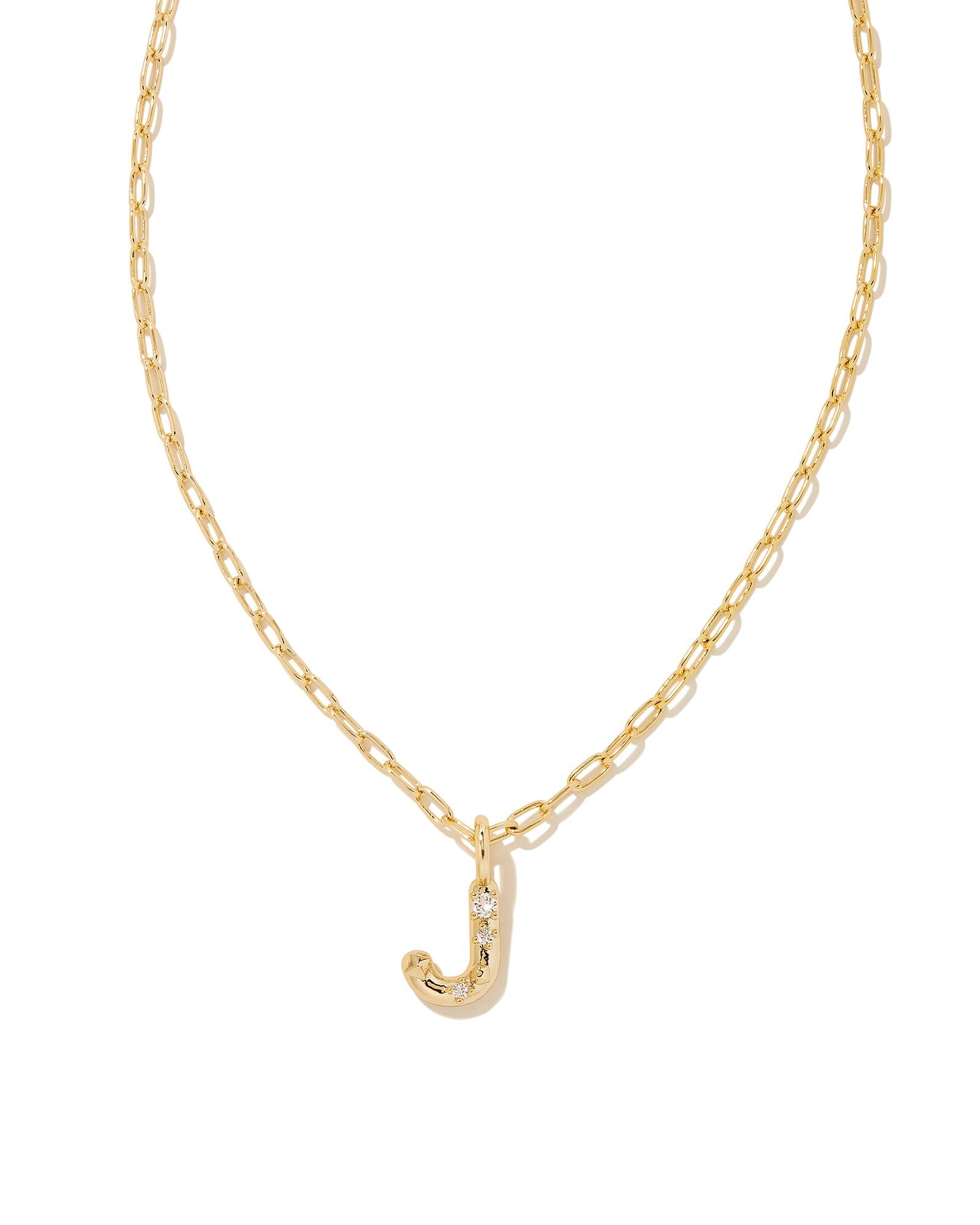 Crystal Letter J Pendant Necklace in Gold Metal