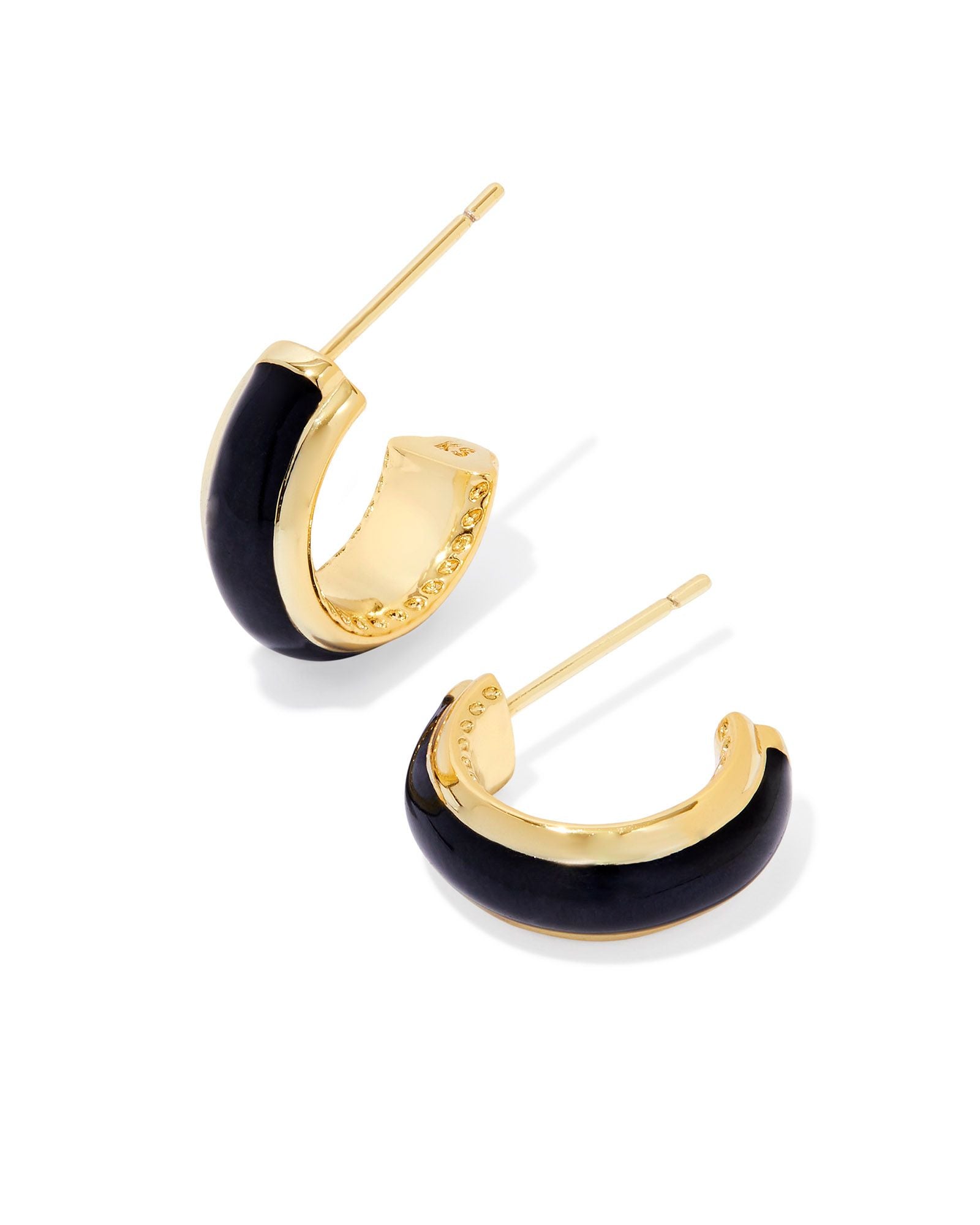 Ainsley Huggie Earring in Gold Black Enamel