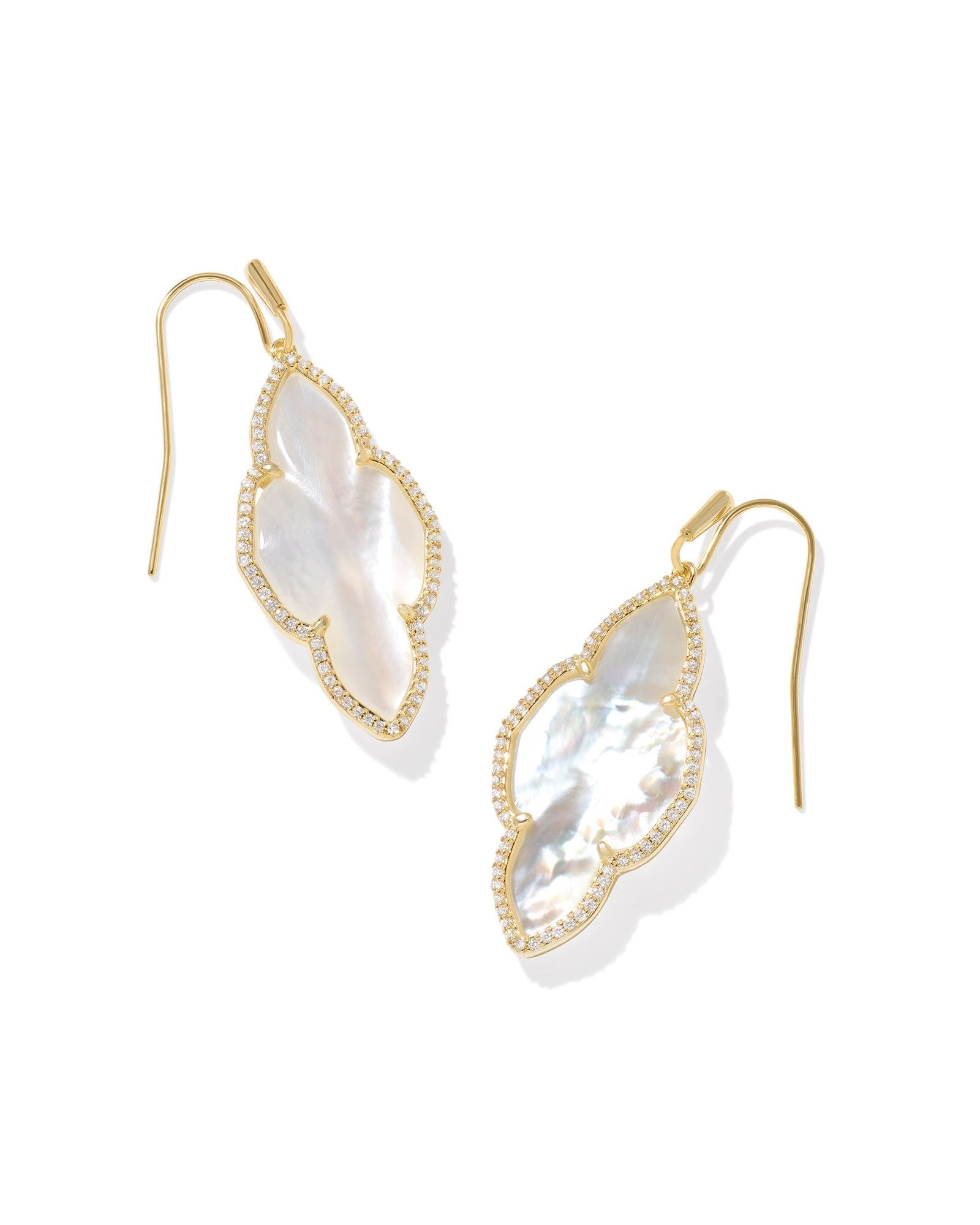 Abbie Pave Frame Drop Earring in Gold Ivory Mother of Pearl