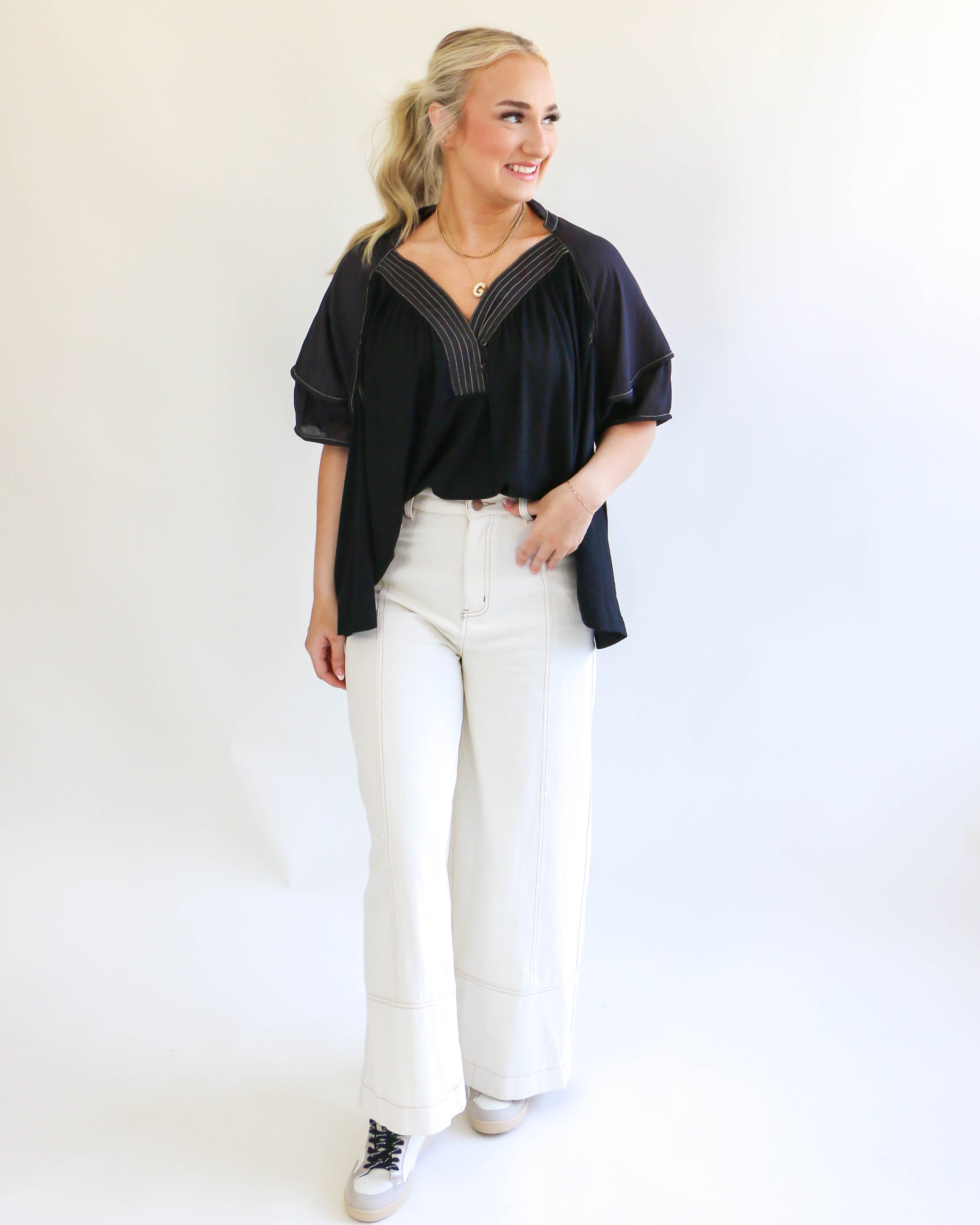 V-Neck Oversized Collared Top